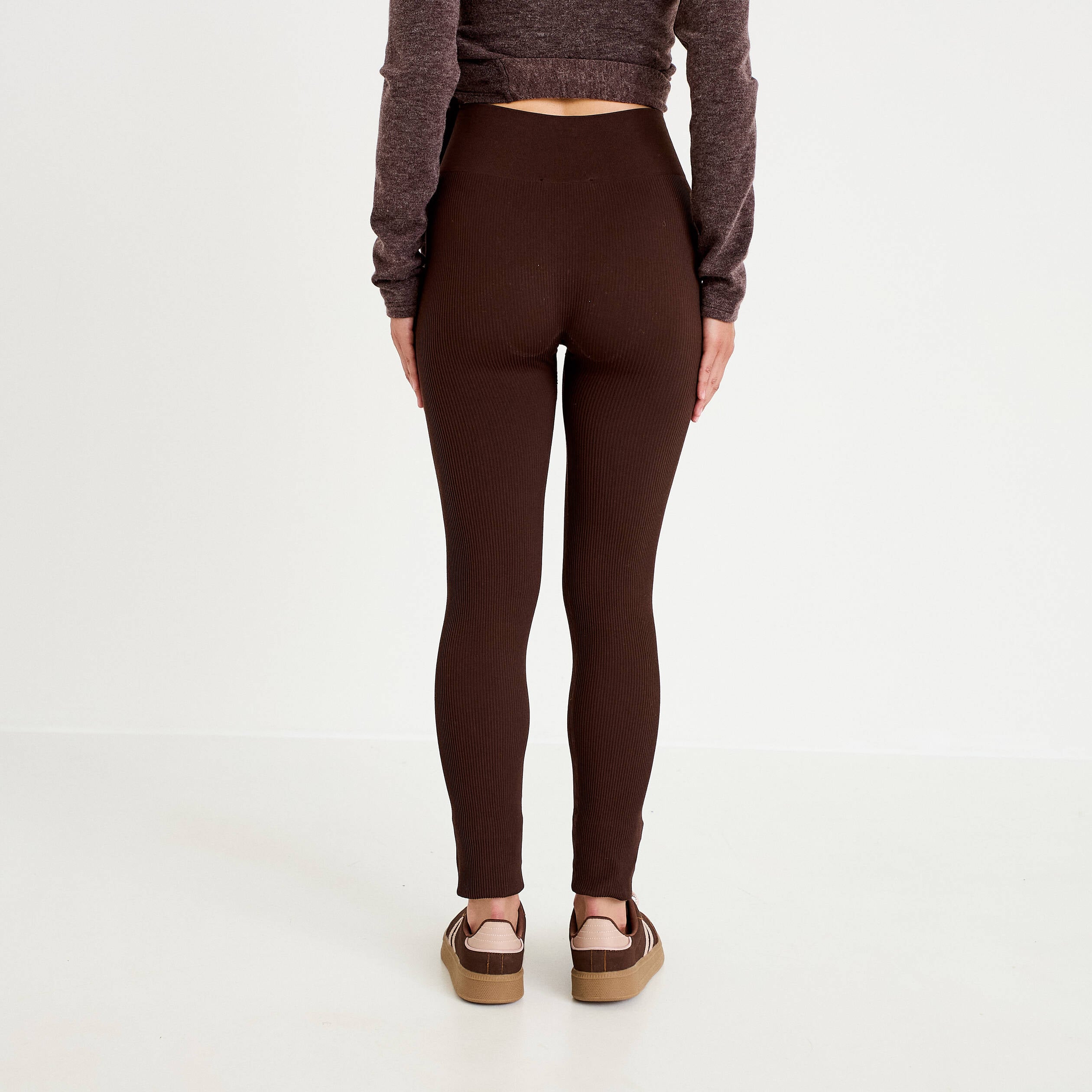 Leggings taille haute sans couture marron fonc&eacute; femme