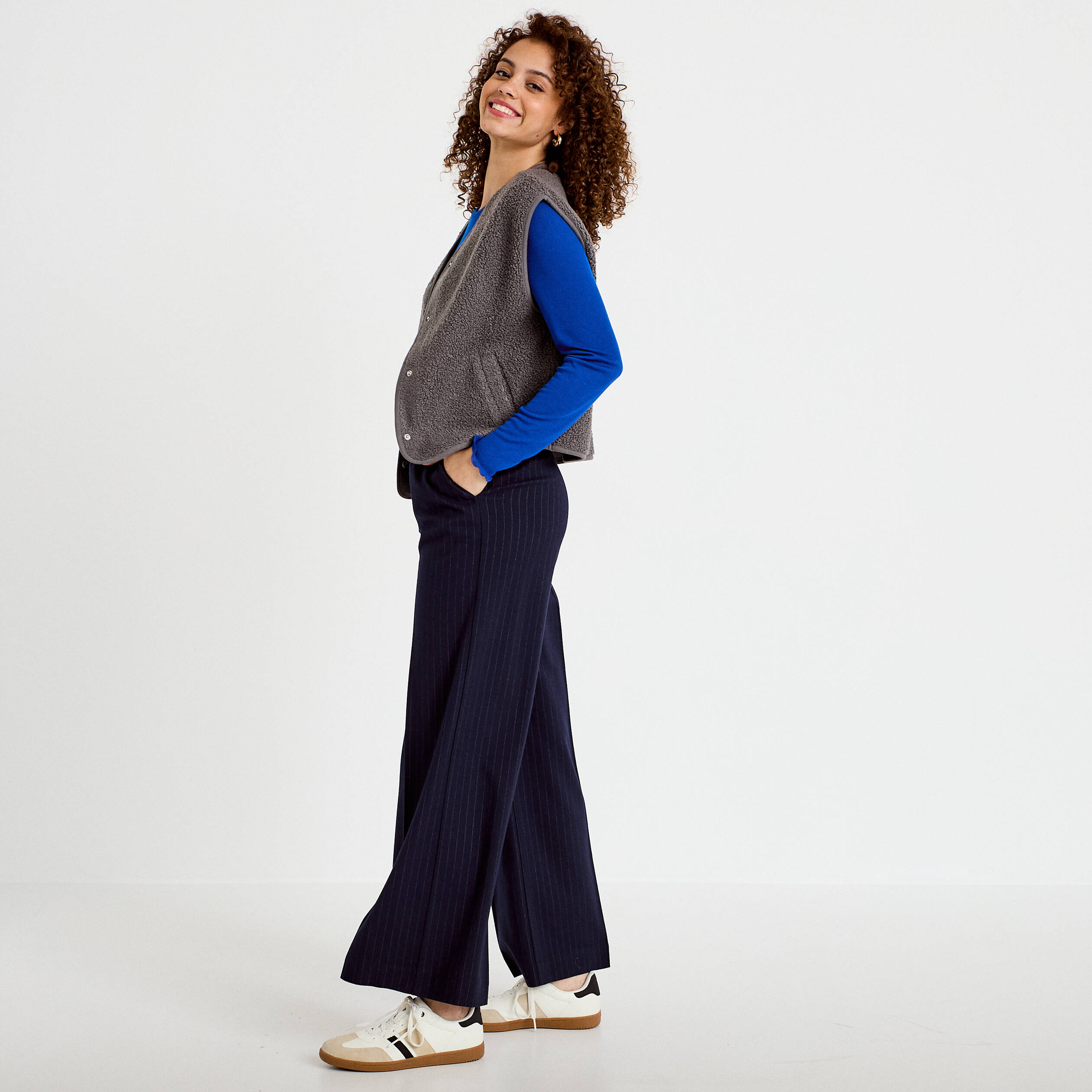 Pantalon large taille standard bleu marine femme