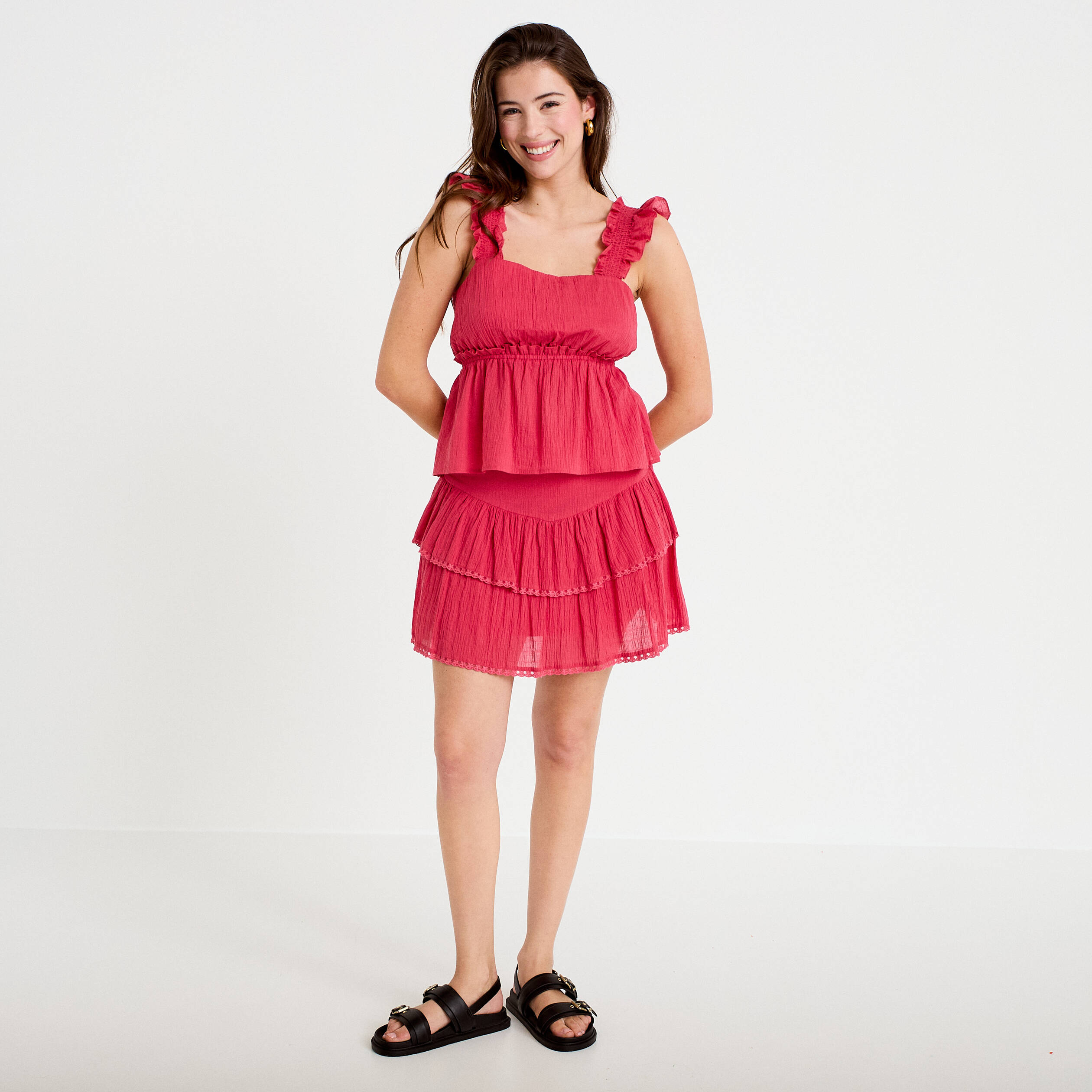 Jupe courte &eacute;vas&eacute;e rose framboise femme