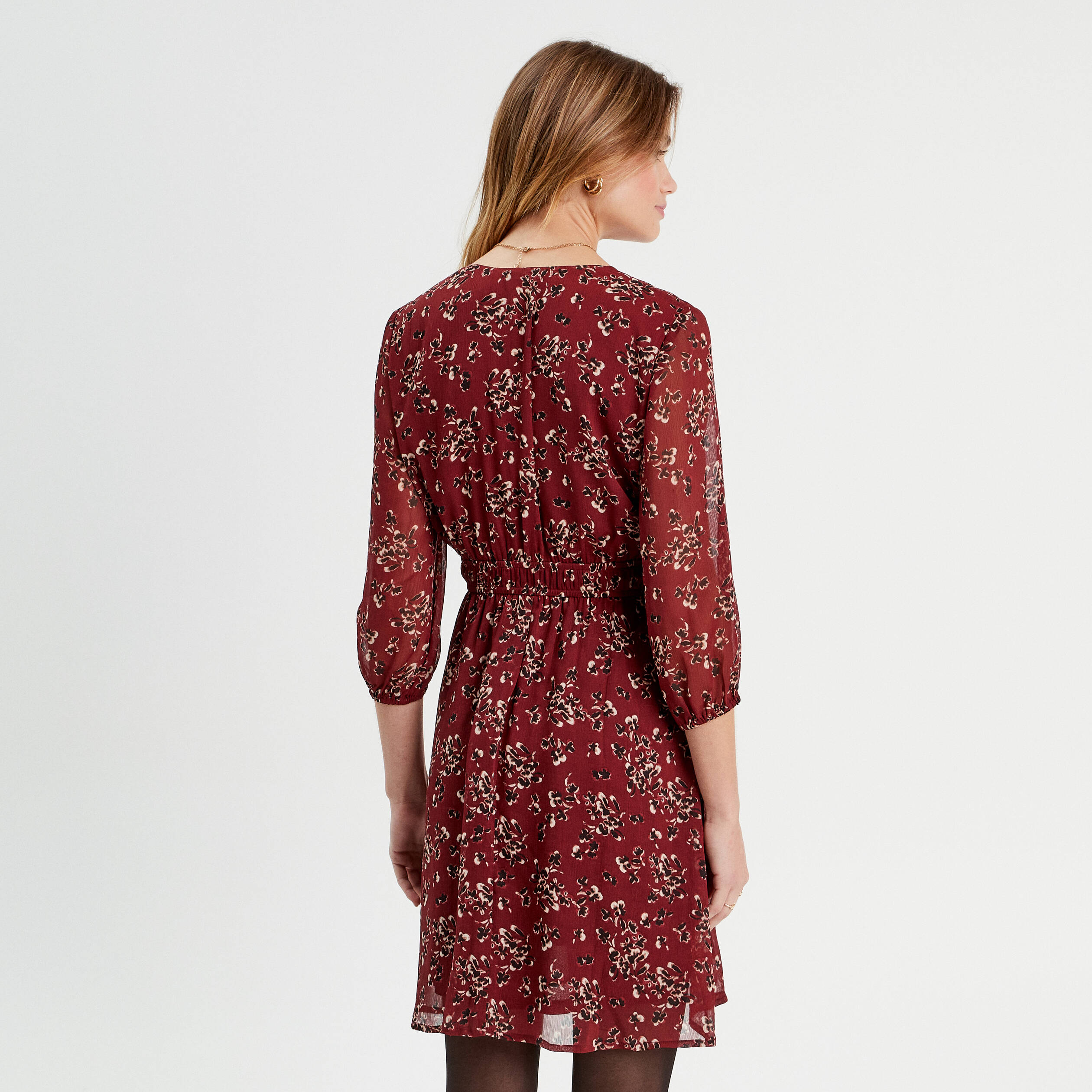 robe evasee manches 34 bordeaux femme Robe évasée manches 3/4 bordeaux femme