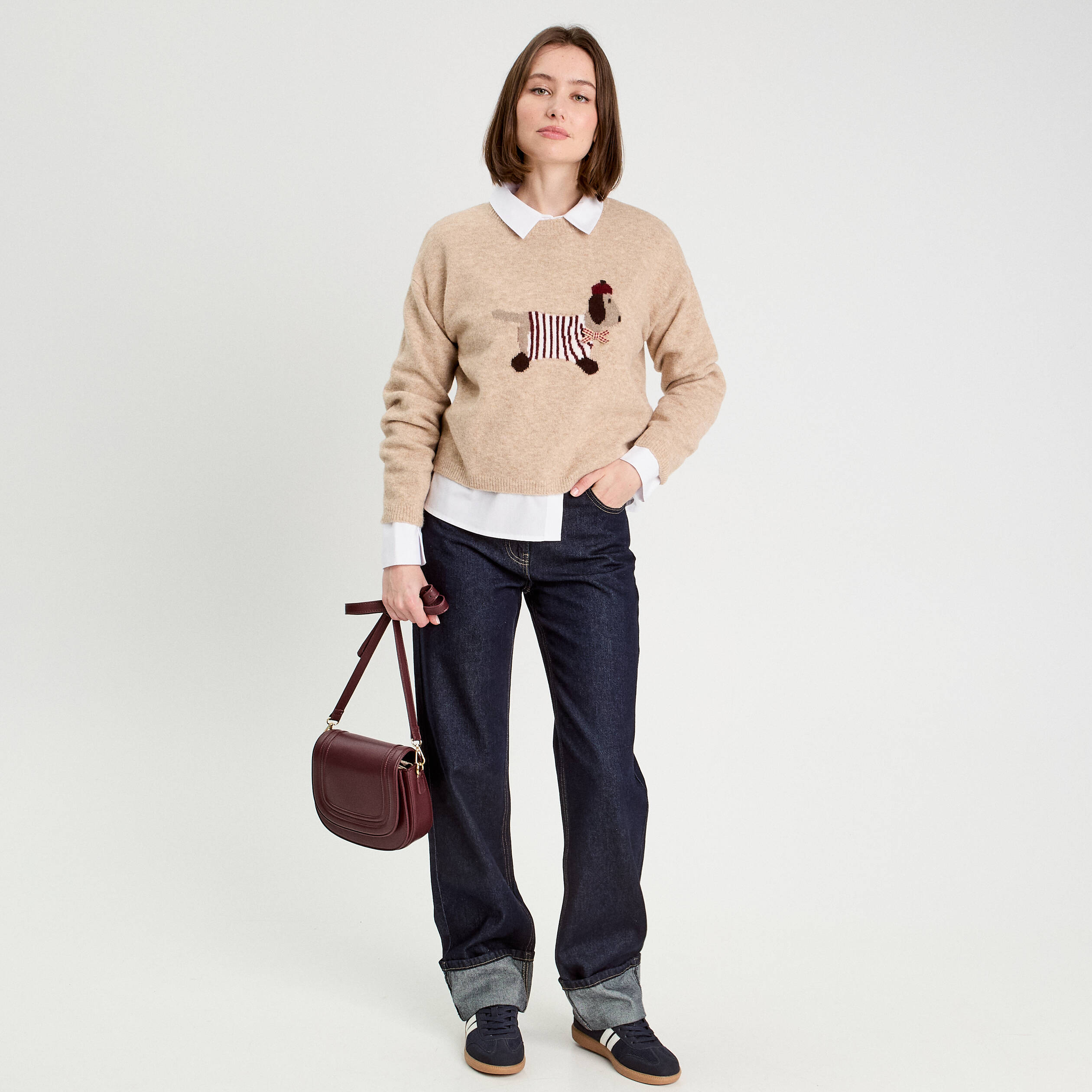 pull manches longues et noeud beige femme Pull manches longues et noeud beige femme