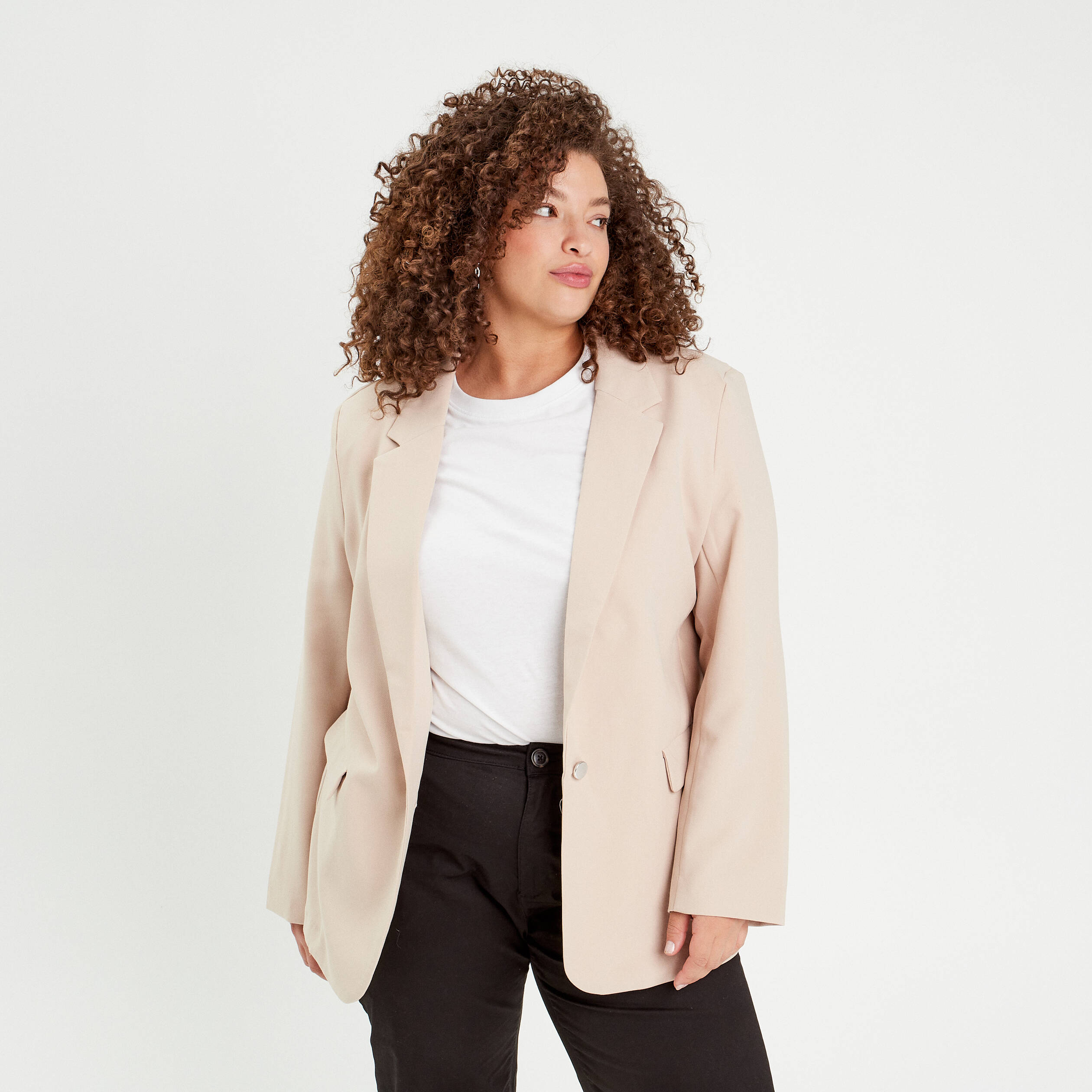 Veste blazer droite fluide sable femme