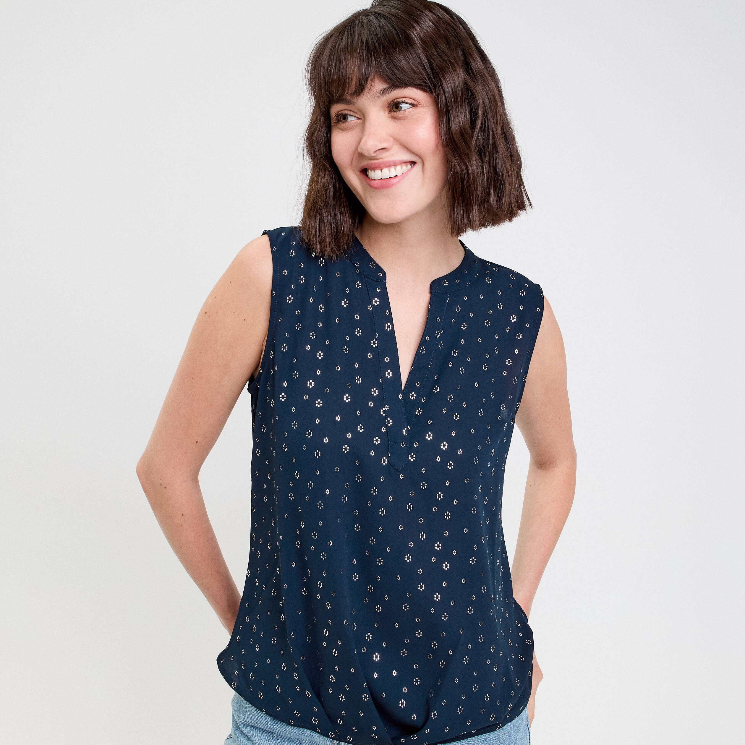 Blouse sans manches bleu marine femme