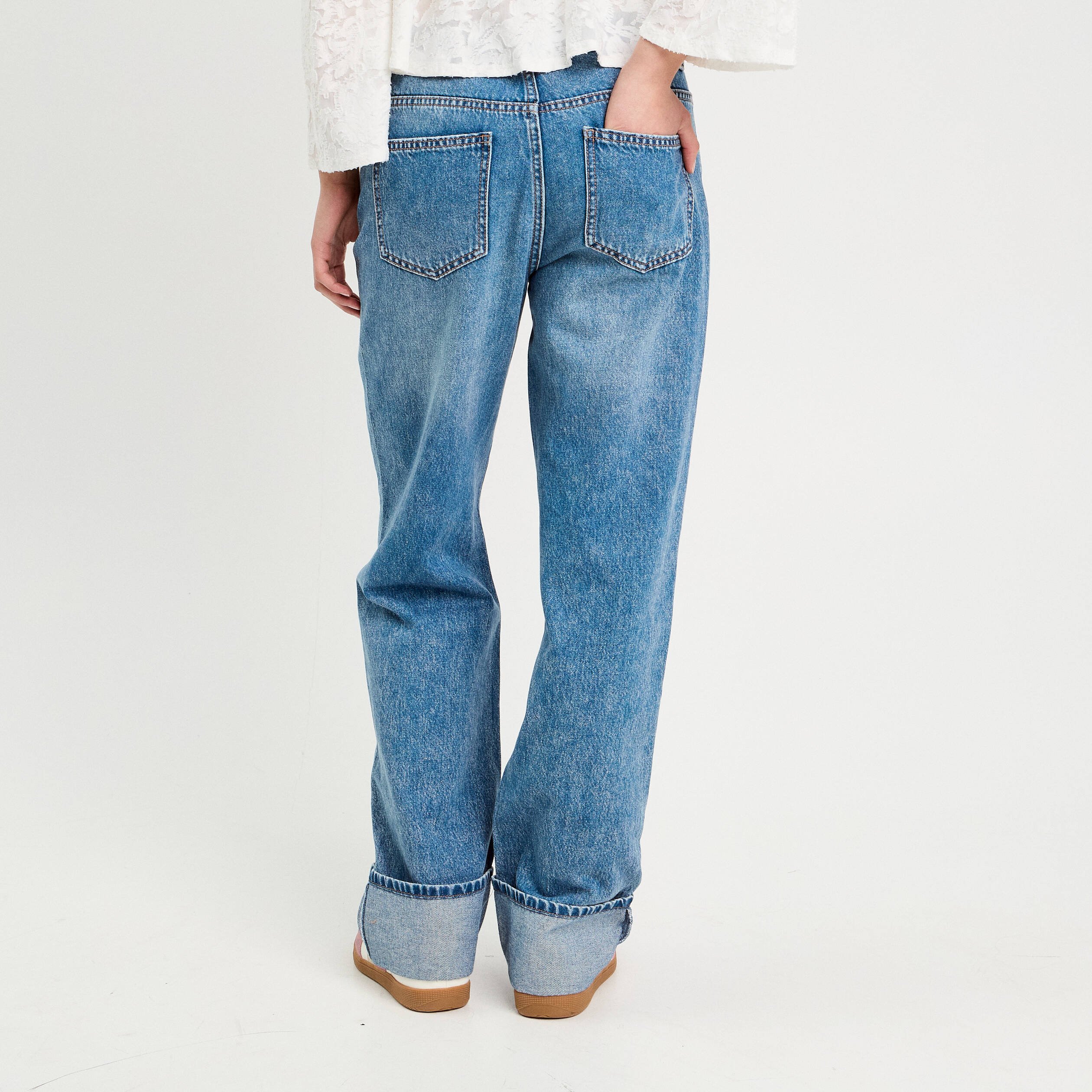 jeans droit a revers denim double stone femme Jeans droit à revers denim double stone femme