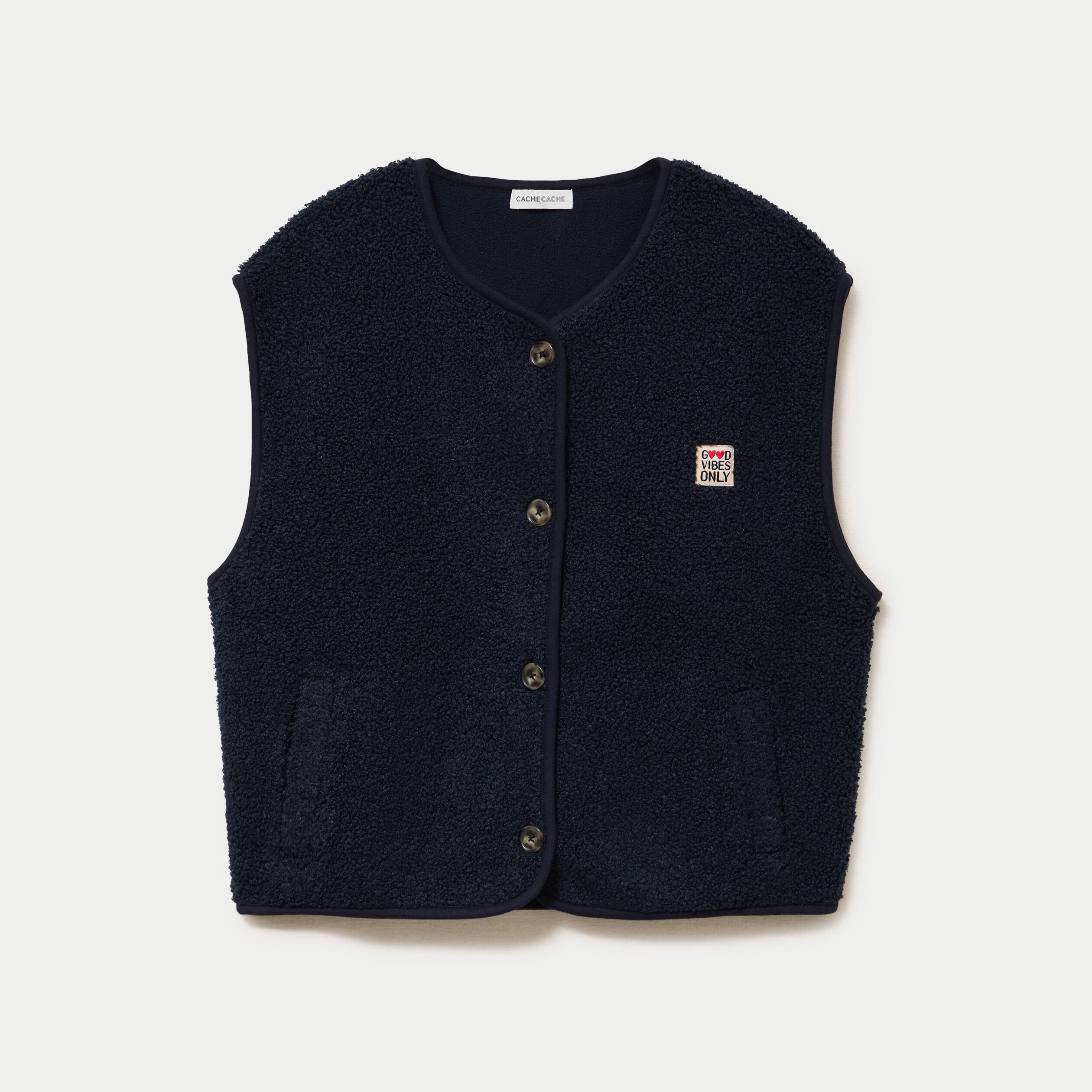 Gilet sans manches fausse fourrure bleu marine femme