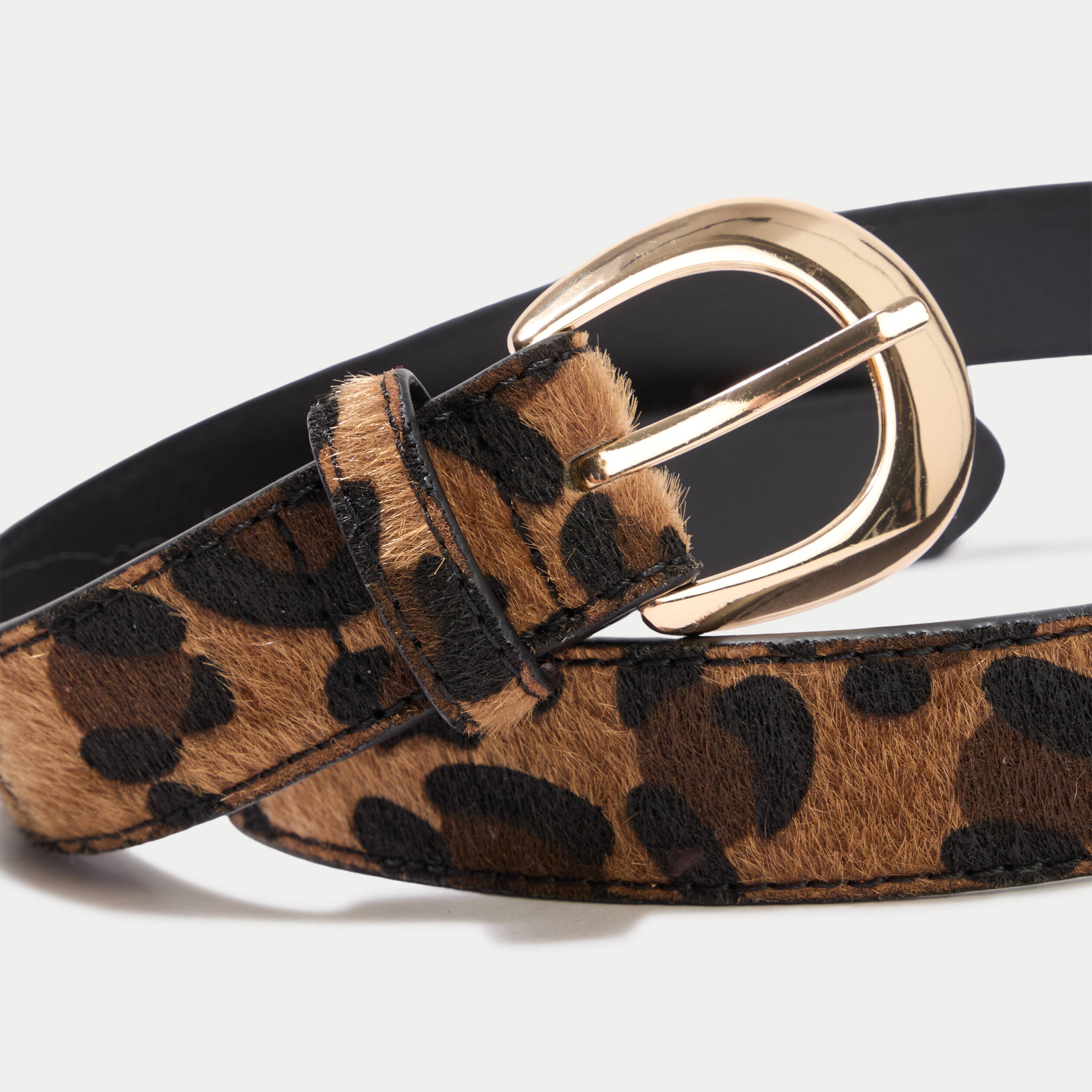 Ceinture fine en fausse fourrure marron femme