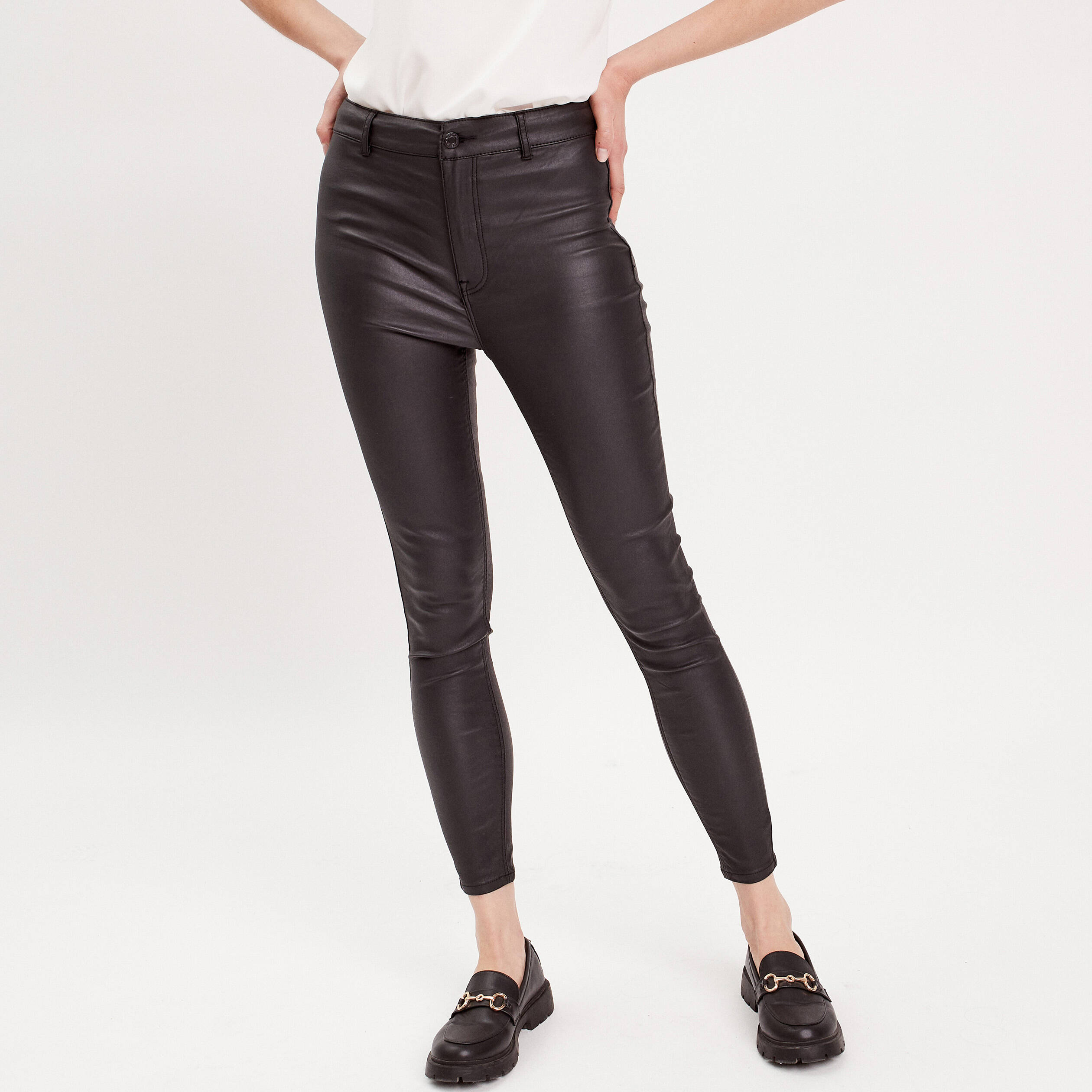 Pantalon Skinny Enduit Noir Femme Vibs