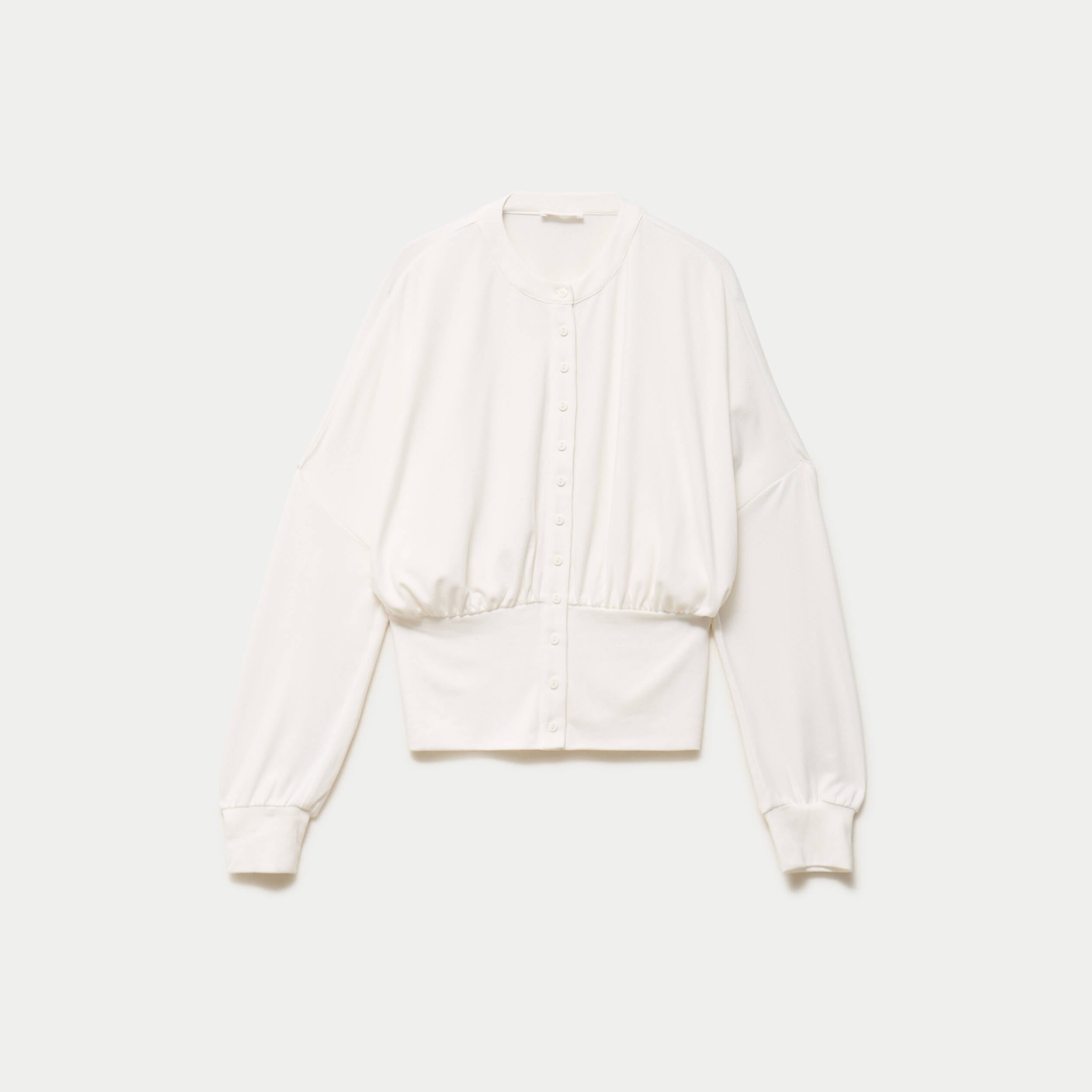 Gilet bas resserr&eacute; manches longues ecru femme