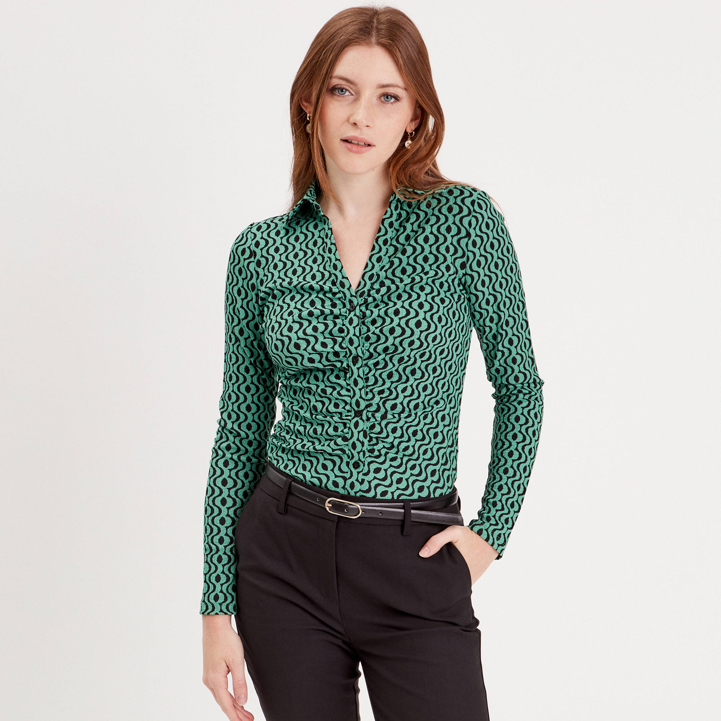 blouse manches longues froncee noir femme Blouse manches longues froncée noir femme
