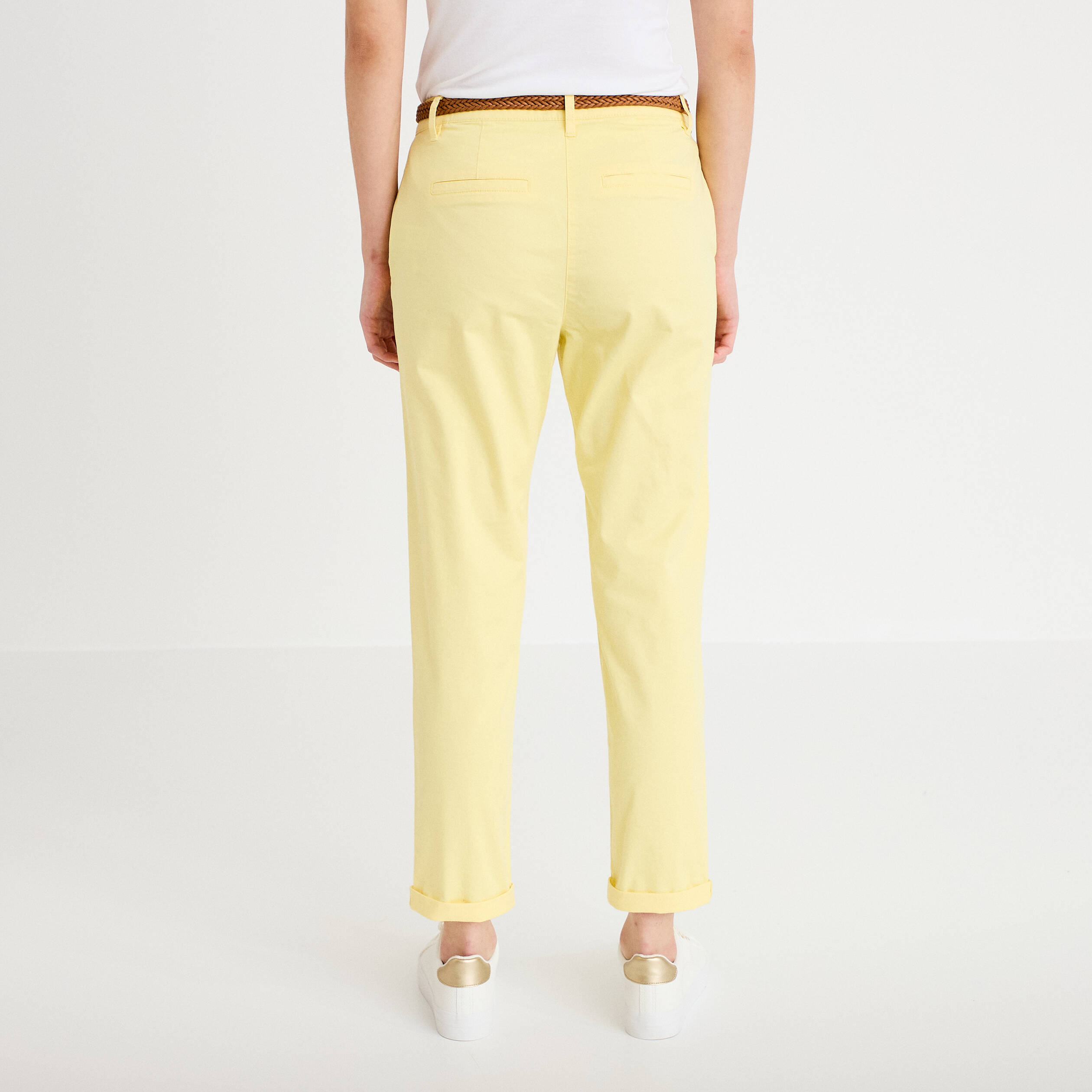 Pantalon chino 7/8&egrave;me jaune pastel femme