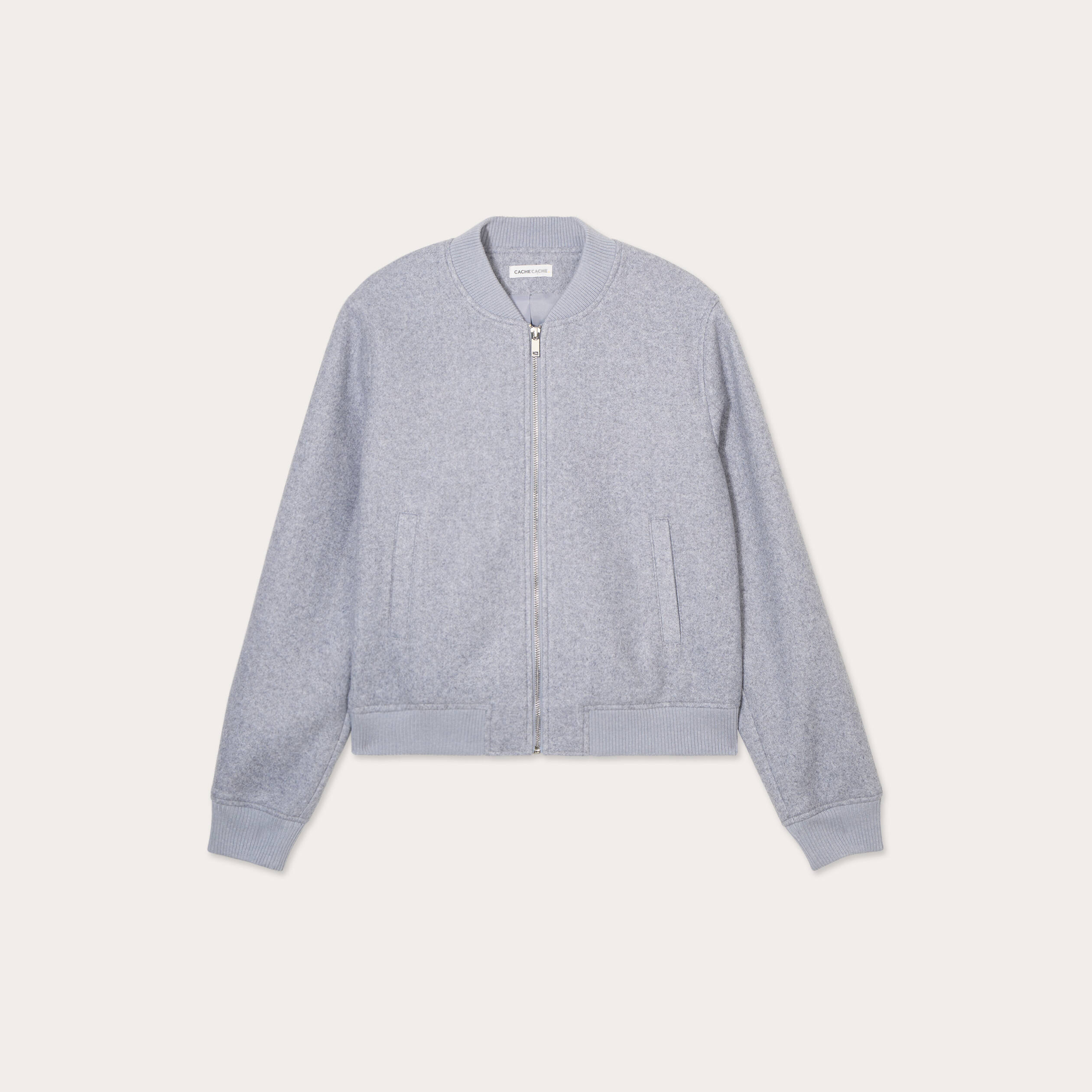 veste teddy zippee gris clair femme Veste teddy zippée gris clair femme