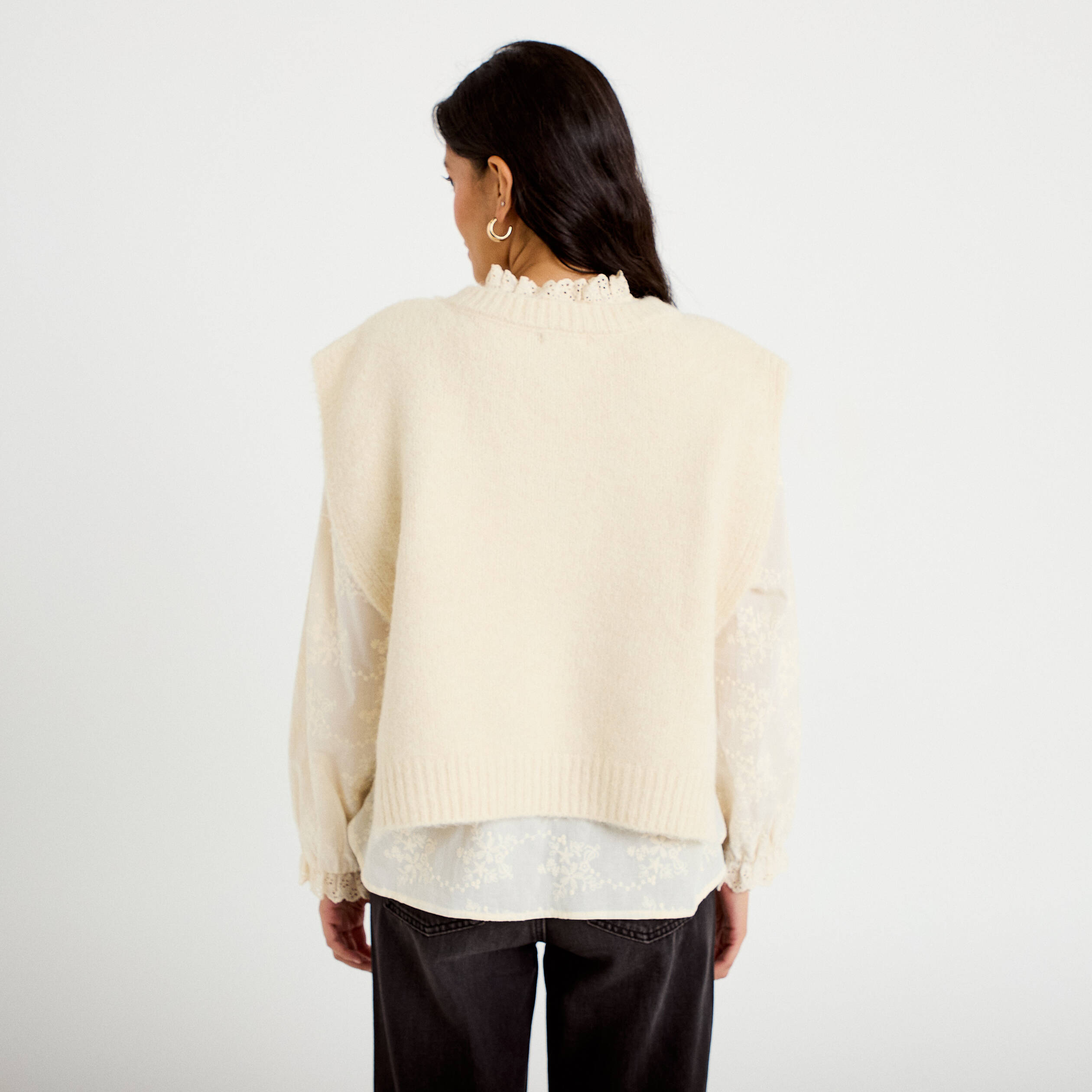 Pull sans manches ivoire femme
