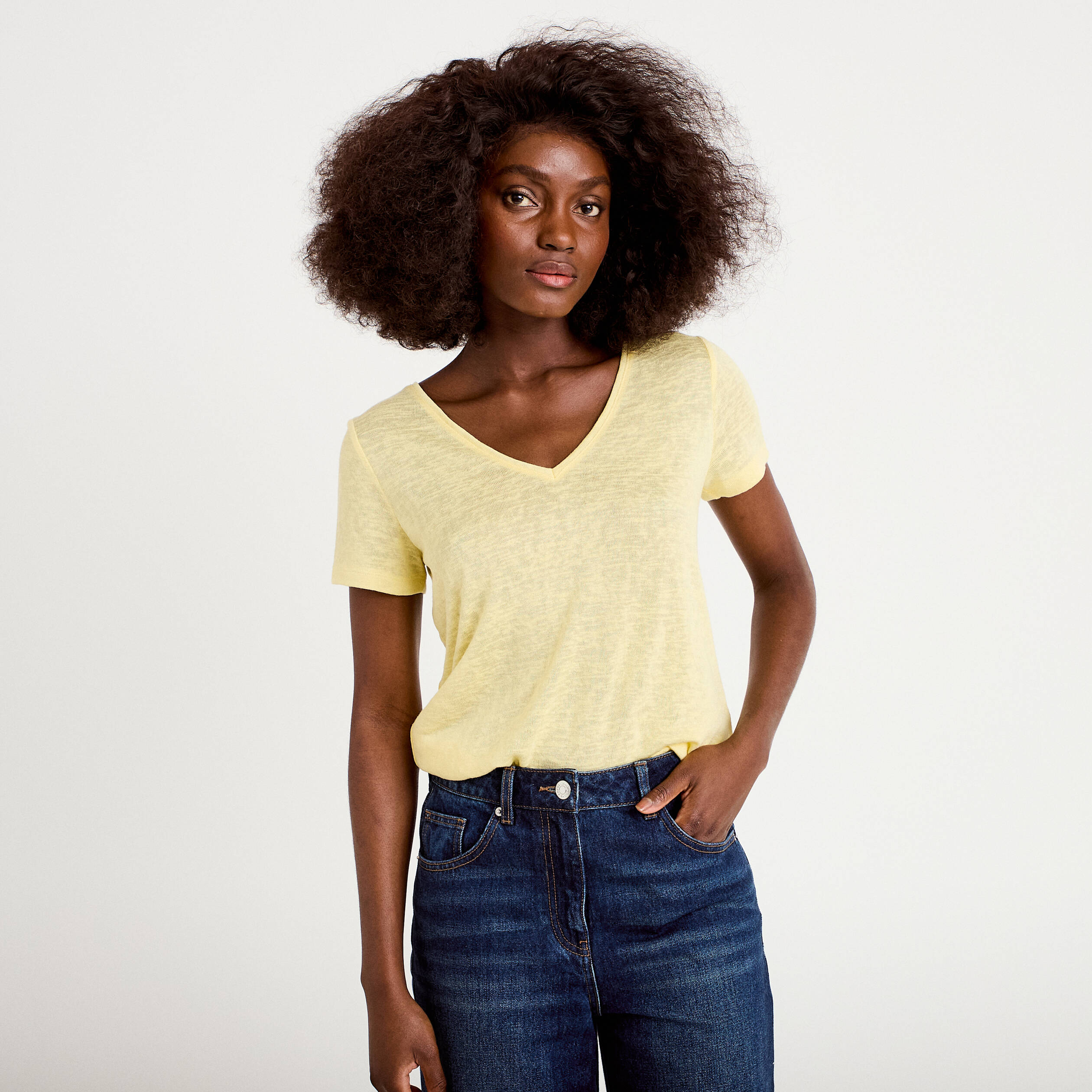 T-shirt noeuds dos jaune clair femme