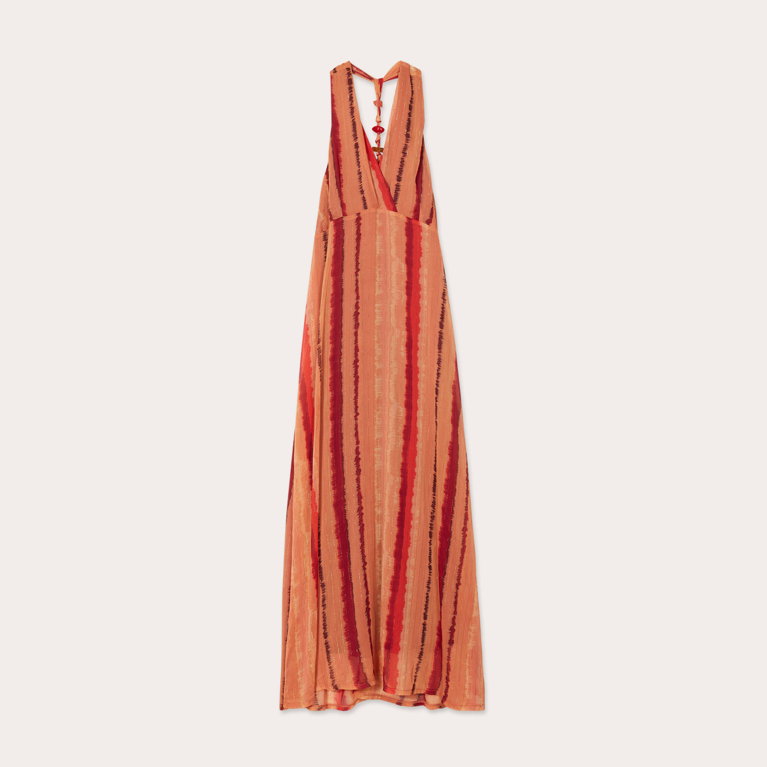 Robe longue évasée col en V rouge femme