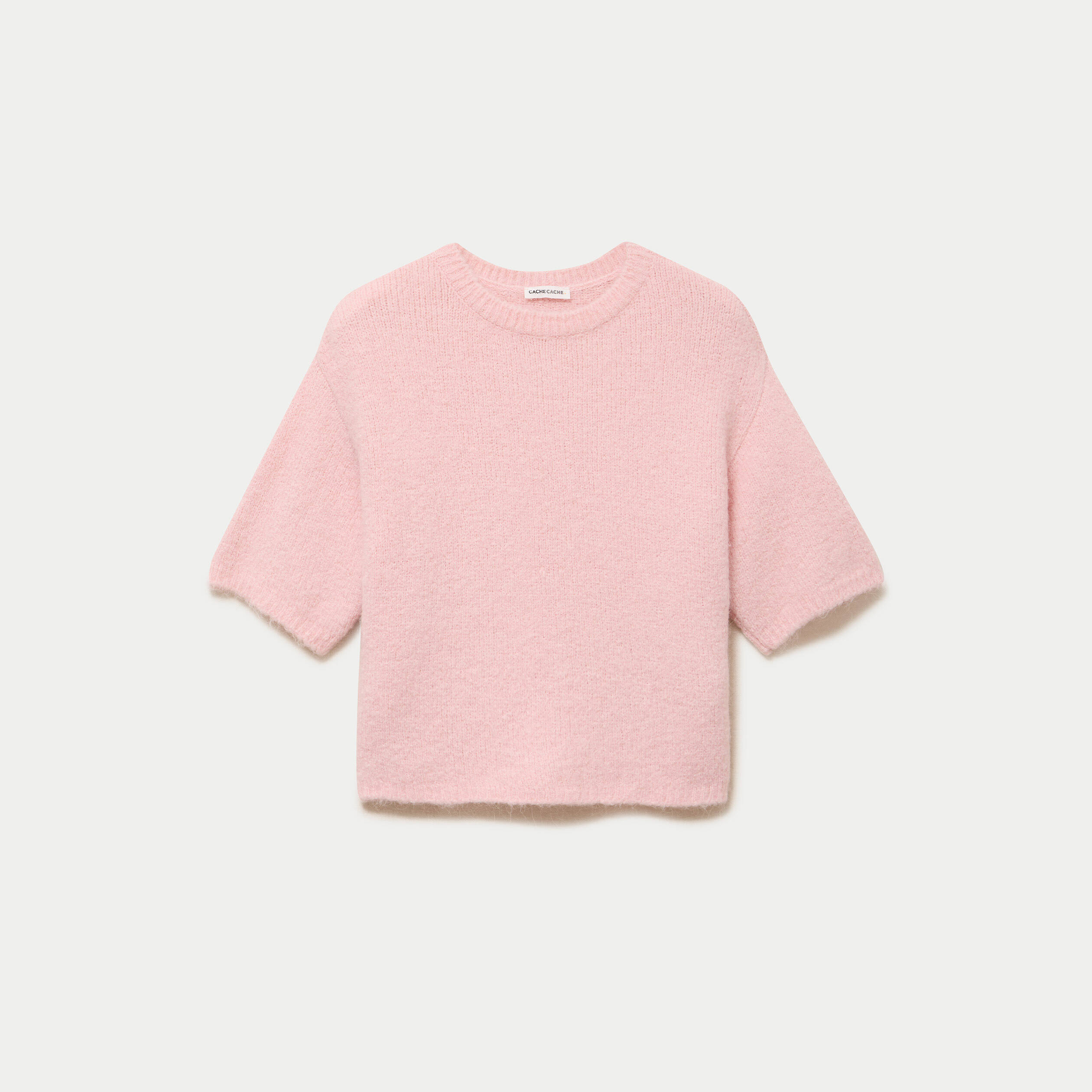 Pull manches courtes rose clair femme