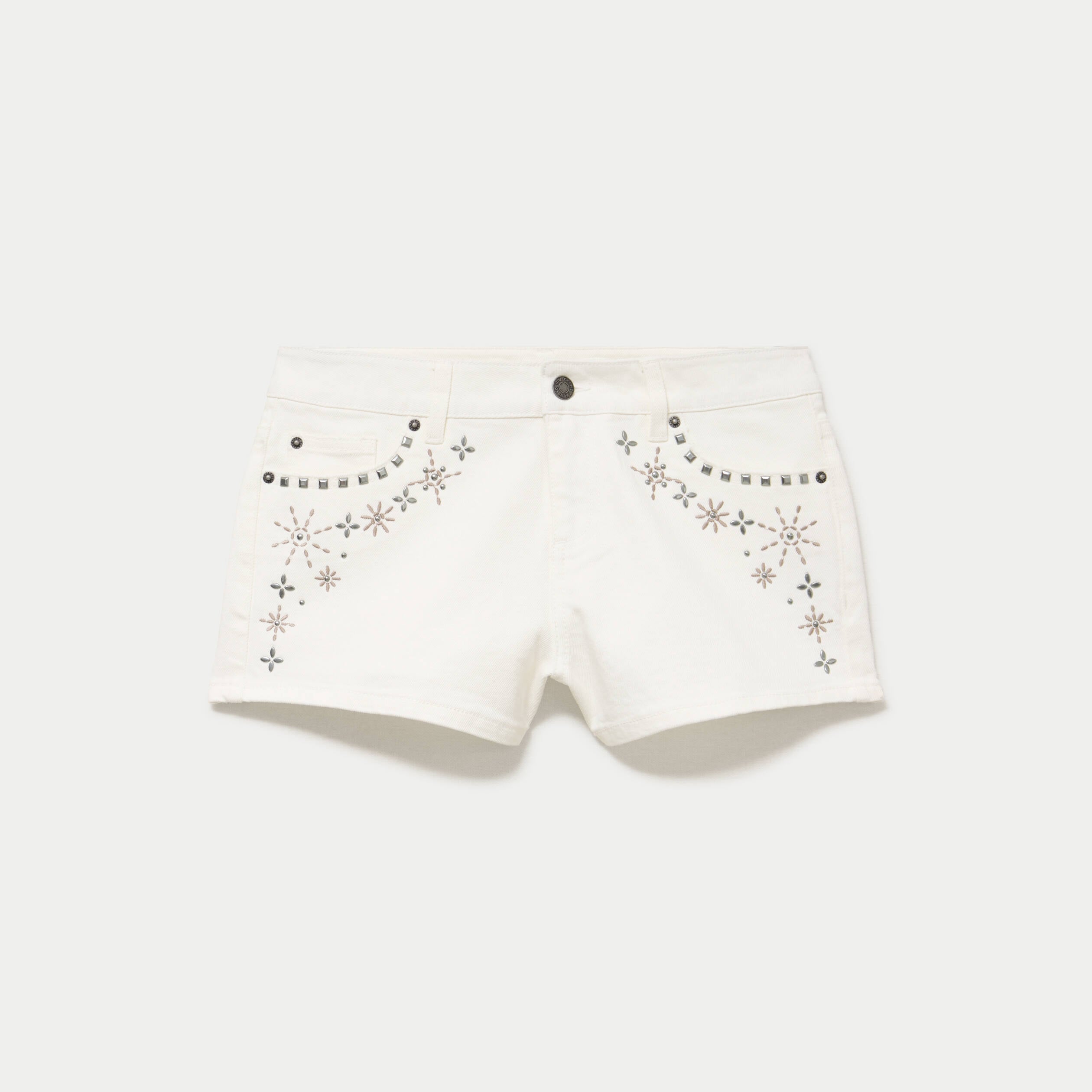 Short en jean avec broderie ecru femme