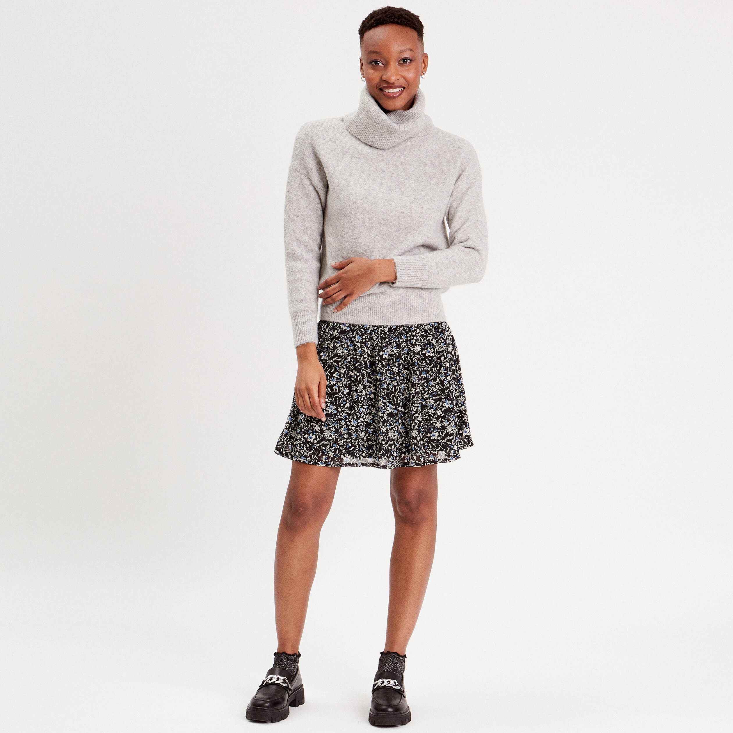 pull avec col roule gris clair femme Pull avec col roulé gris clair femme