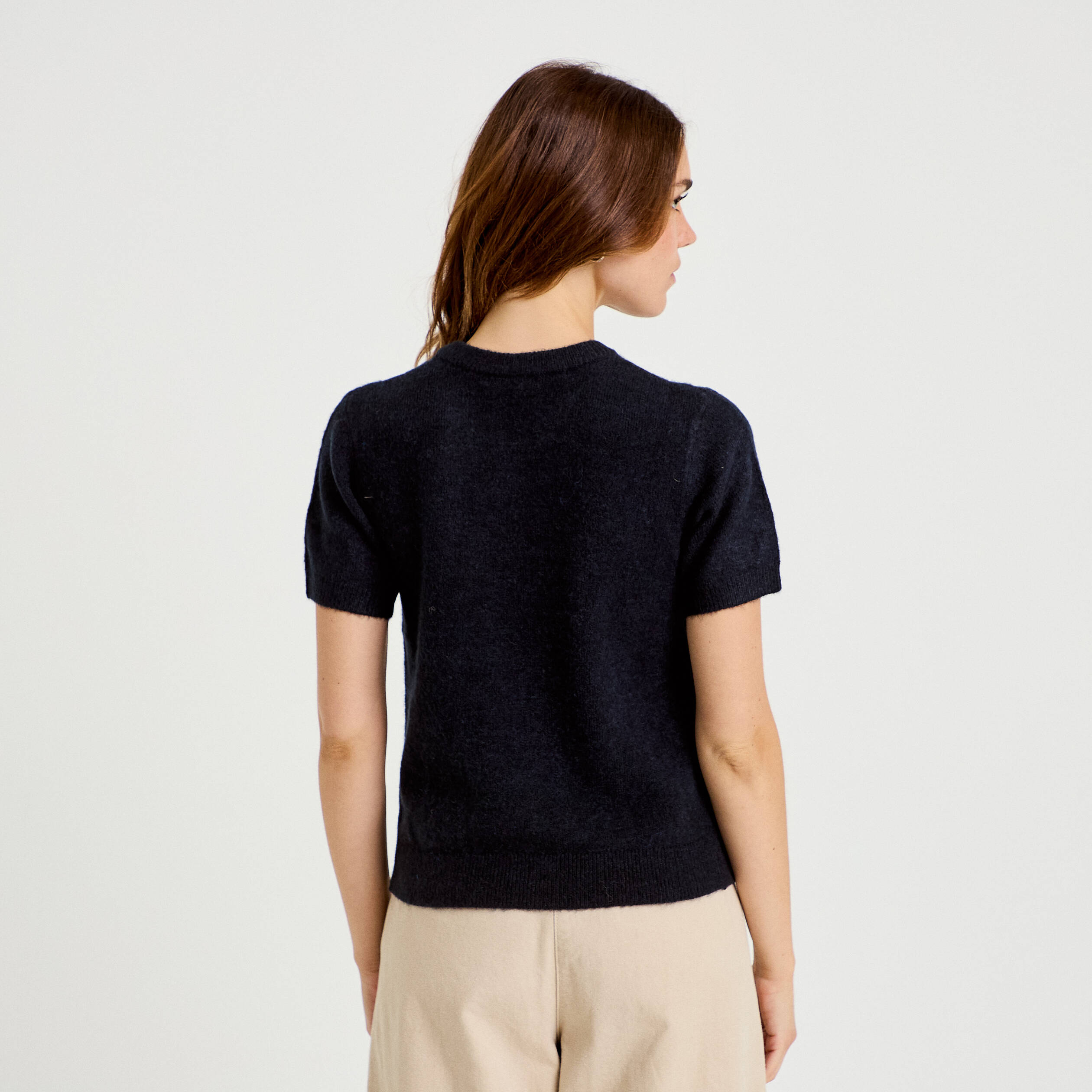 Pull ample manches courtes bleu marine femme