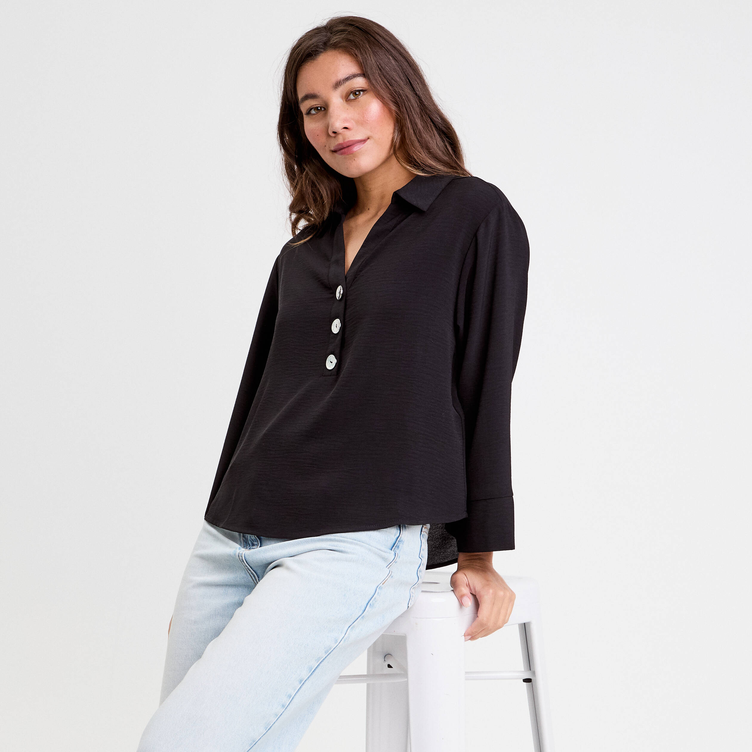 Blouse manches longues noir femme