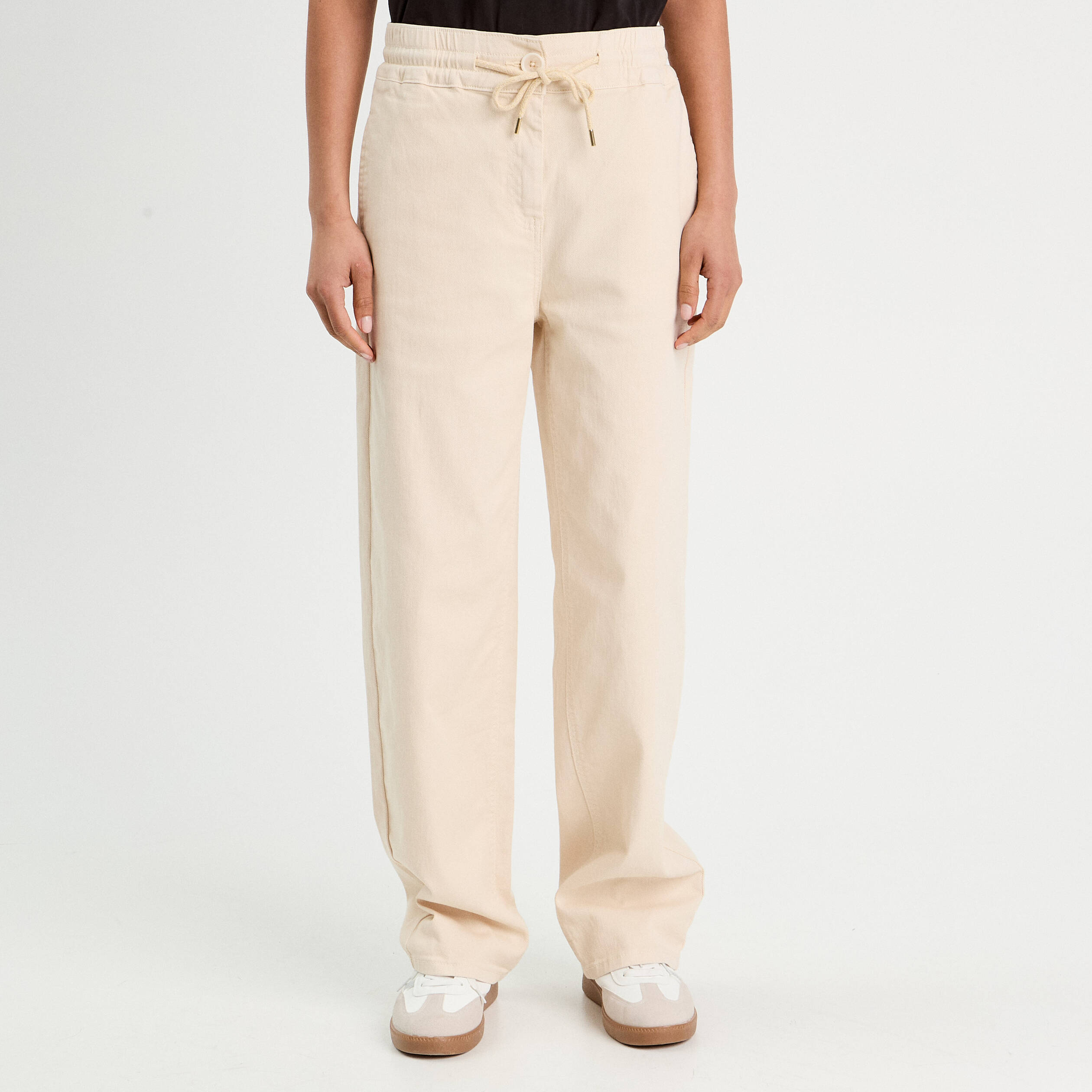 Pantalon large &eacute;lastiqu&eacute; ecru femme