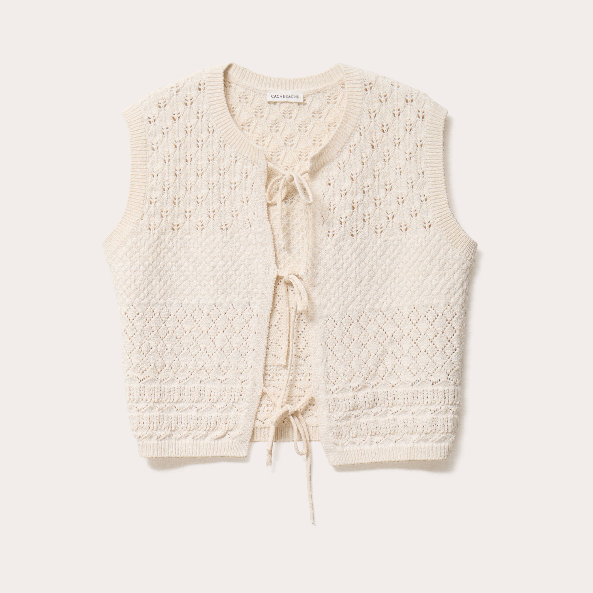 gilet sans manches noue ecru femme Gilet sans manches noué ecru femme