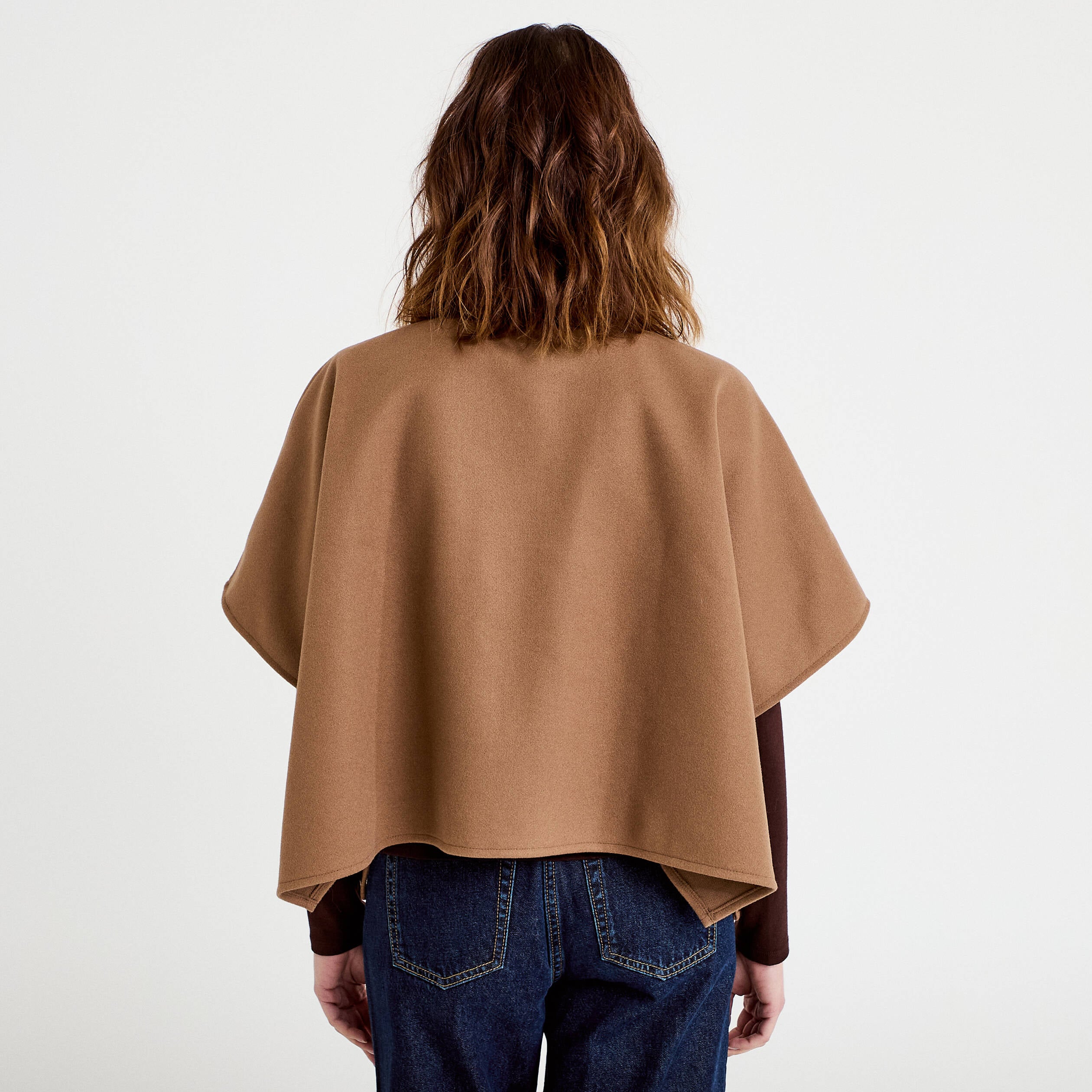Poncho col am&eacute;ricain beige femme
