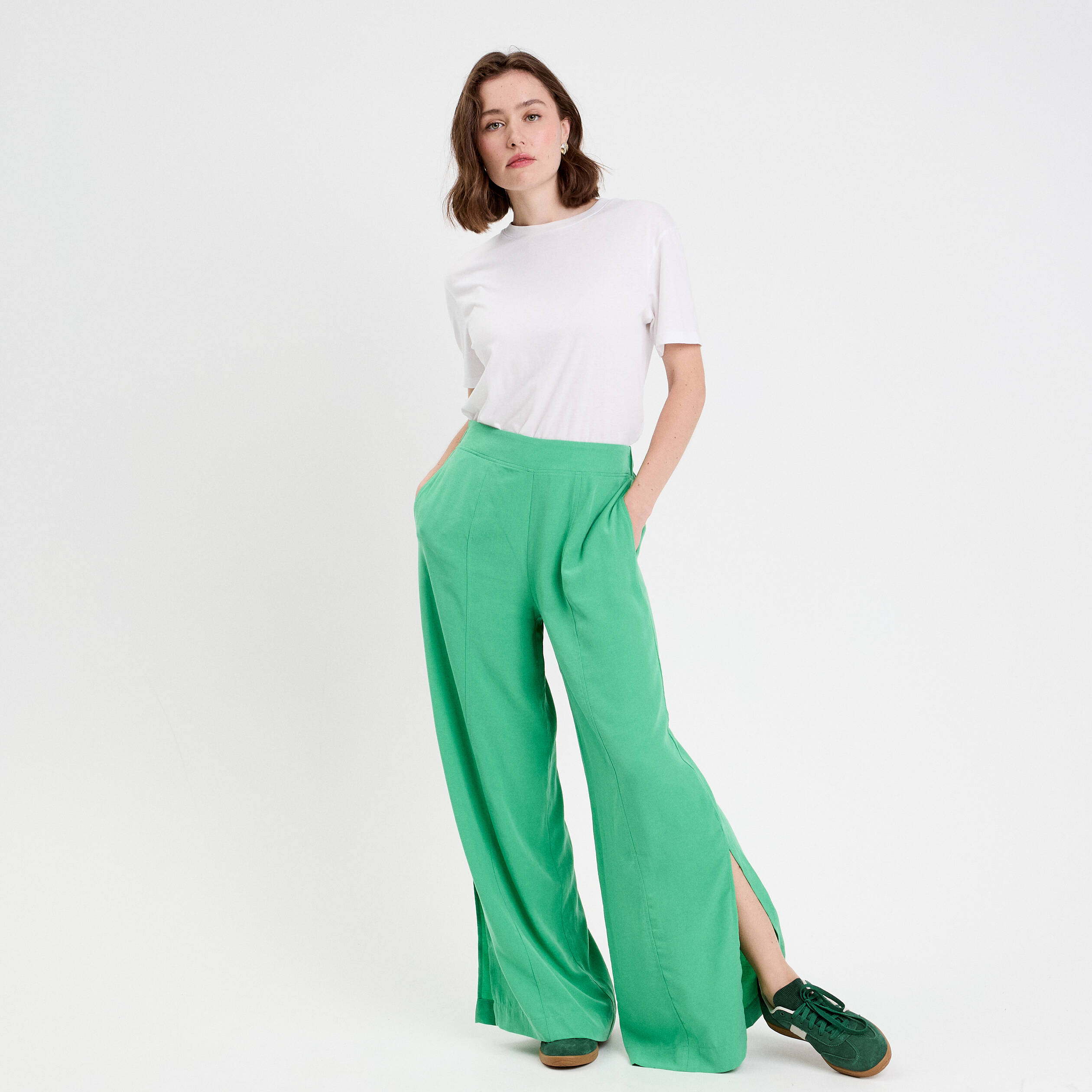 pantalon large taille standard vert femme Pantalon large taille standard vert femme