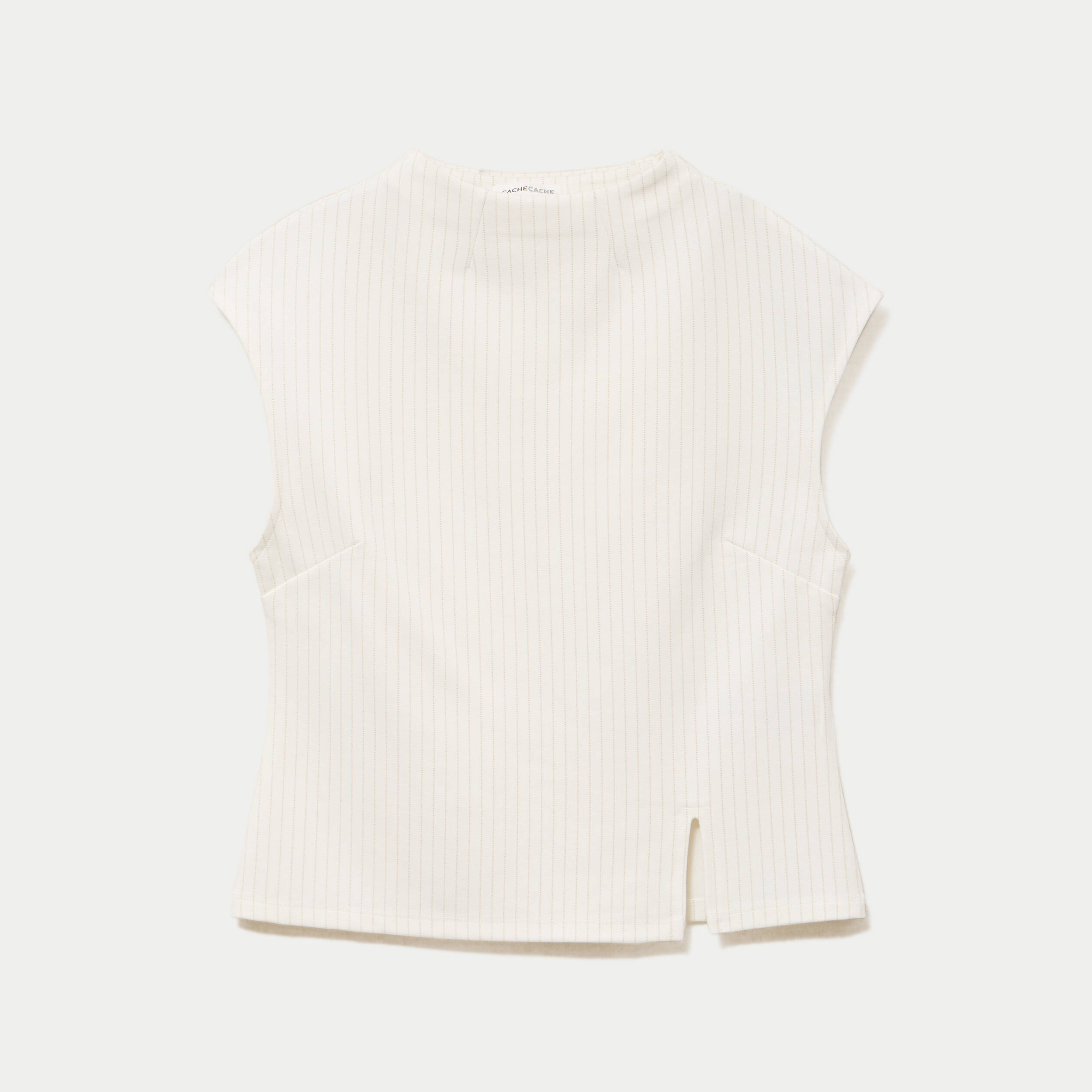 T-shirt ajust&eacute; sans manches ecru femme