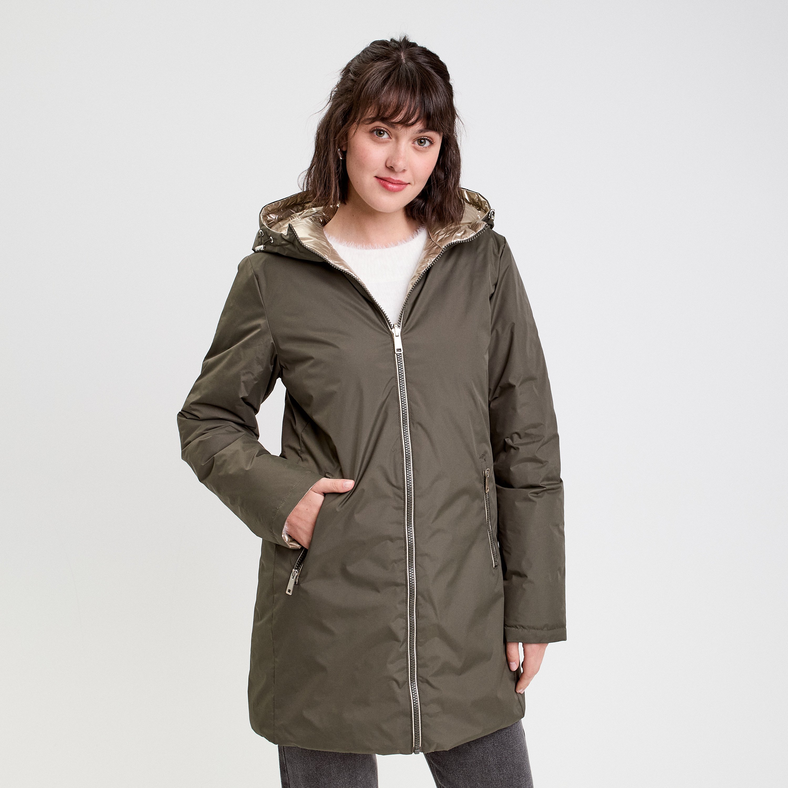Parka à capuche réversible vert kaki femme Vibs
