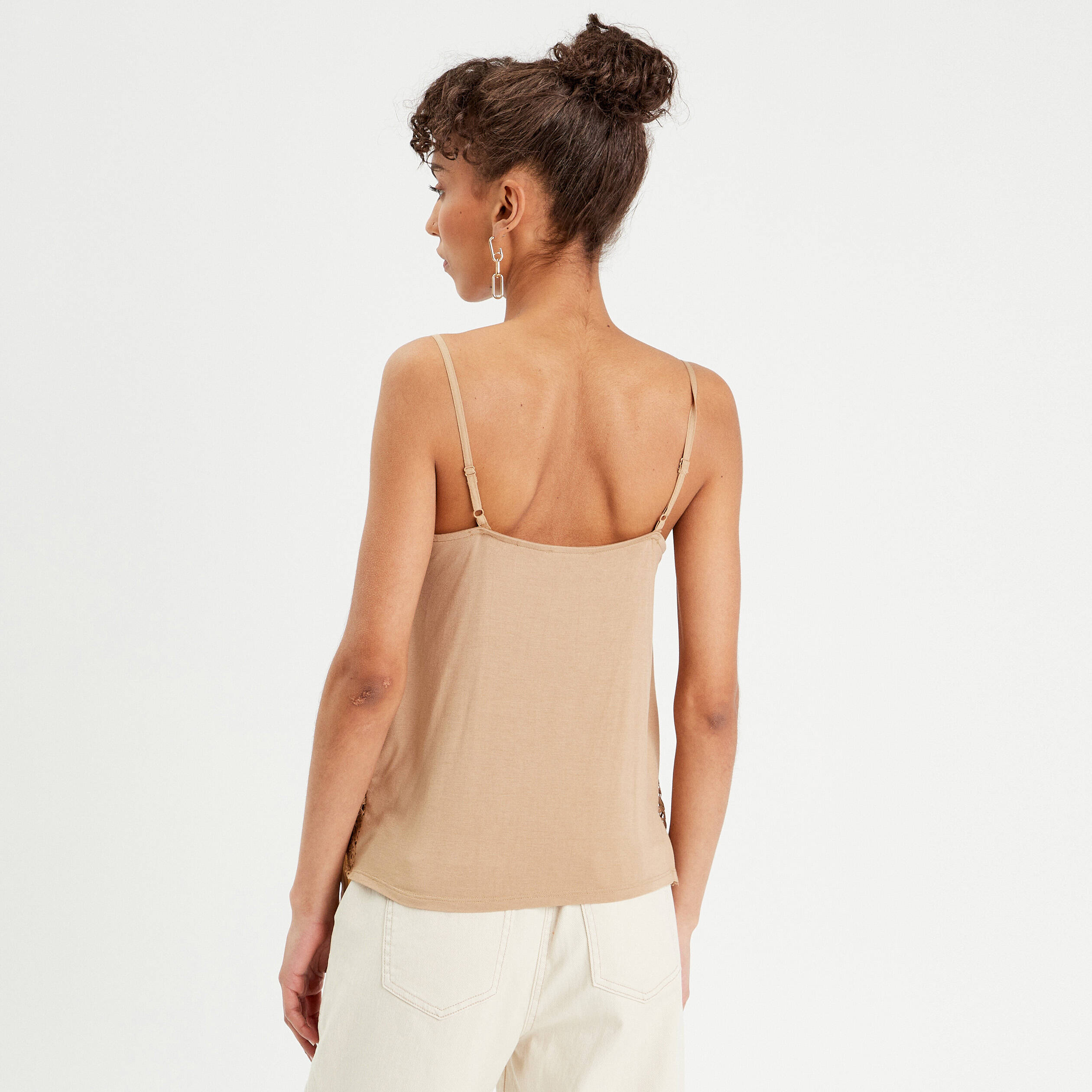 debardeur aspect macrame beige femme Débardeur aspect macramé beige femme