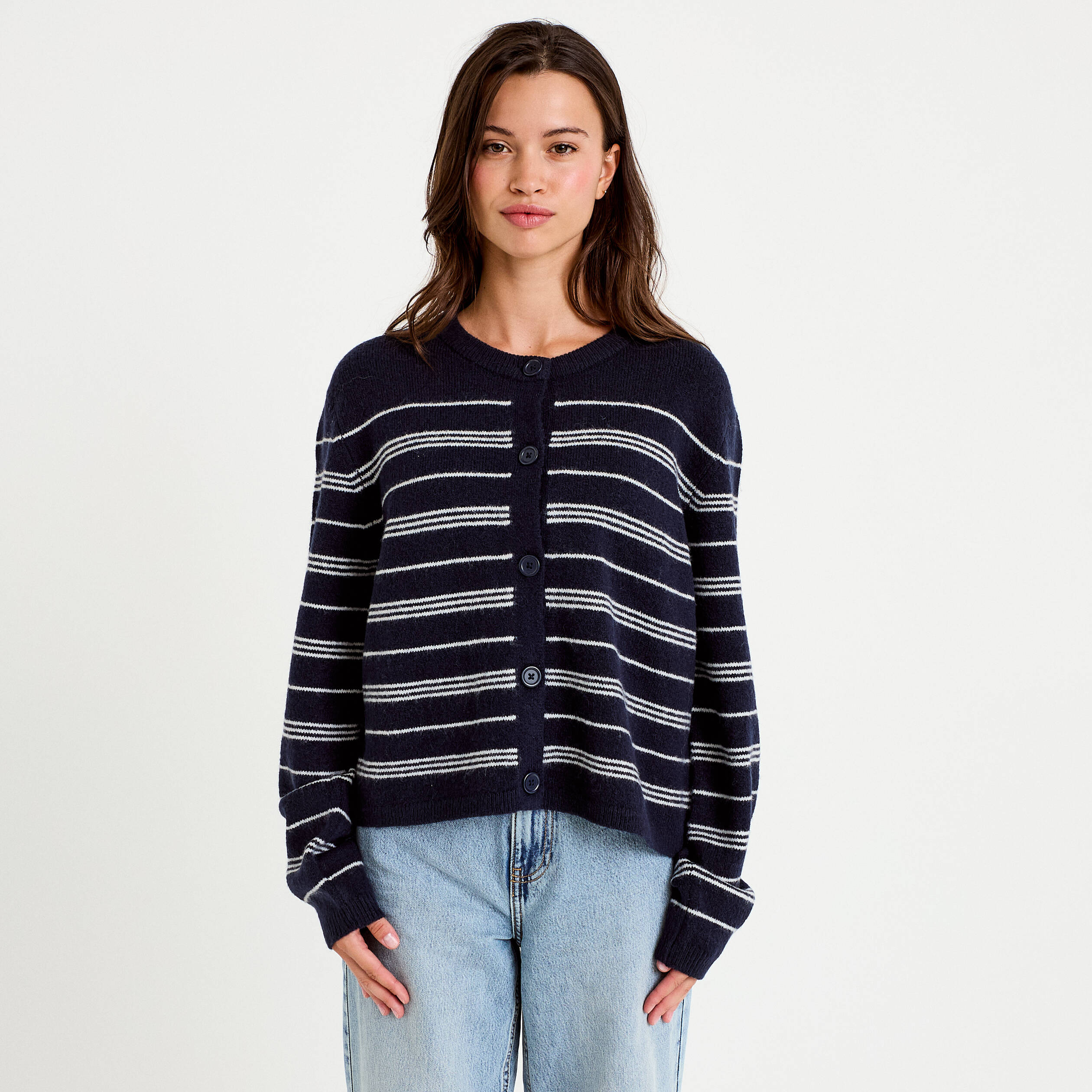 Gilet manches longues bleu marine femme