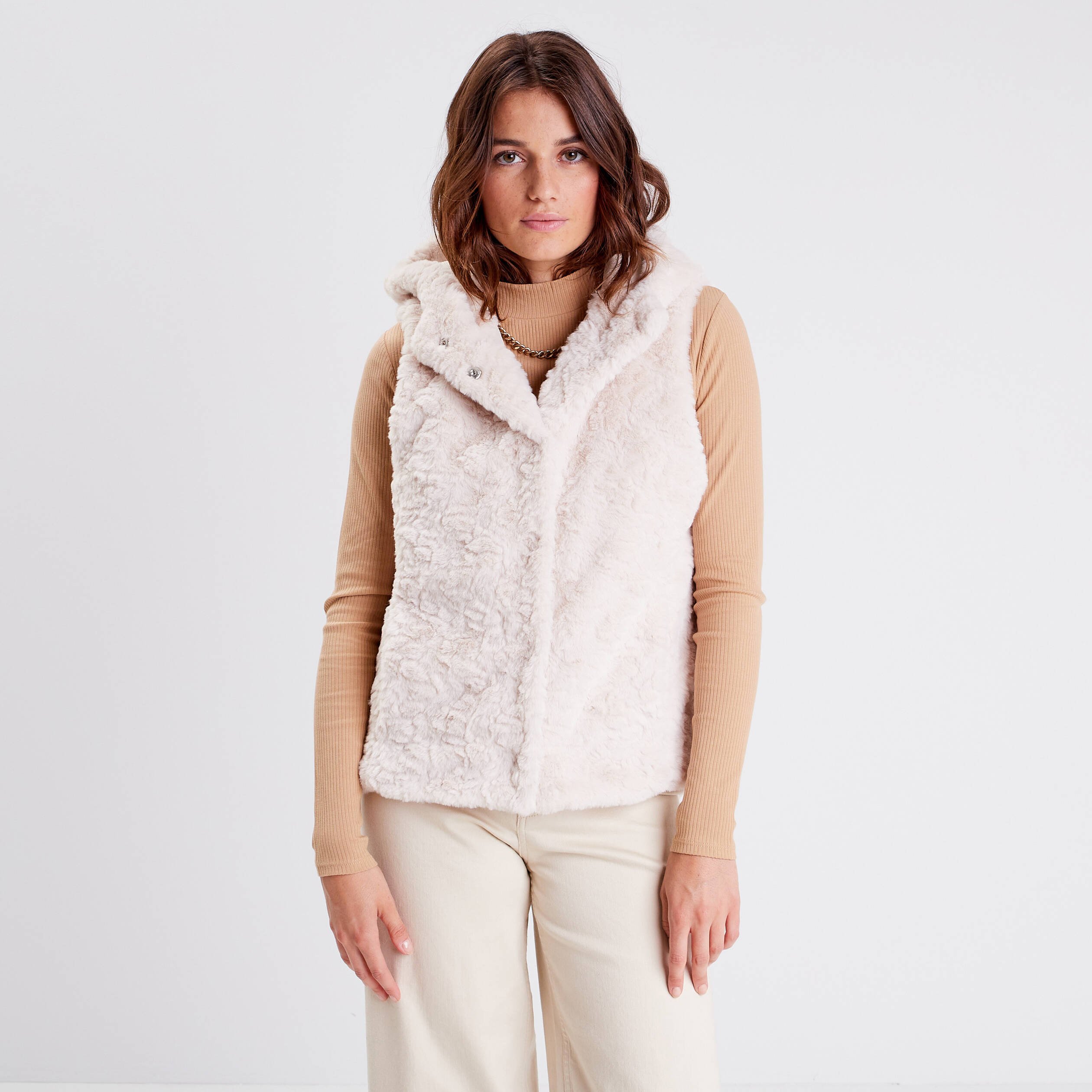 Veste droite à capuche ecru femme