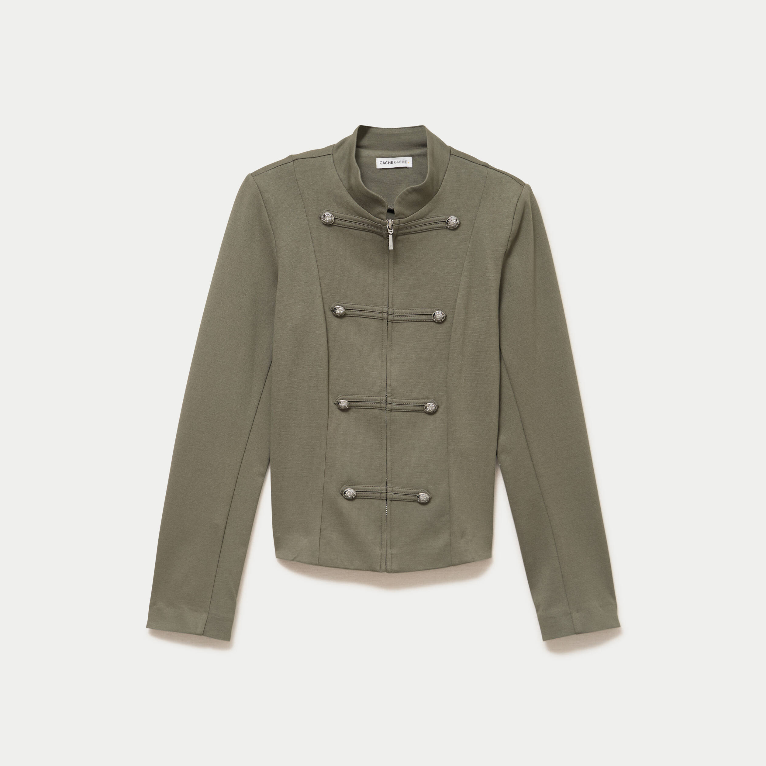 Veste ajust&eacute;e manches longues vert kaki femme
