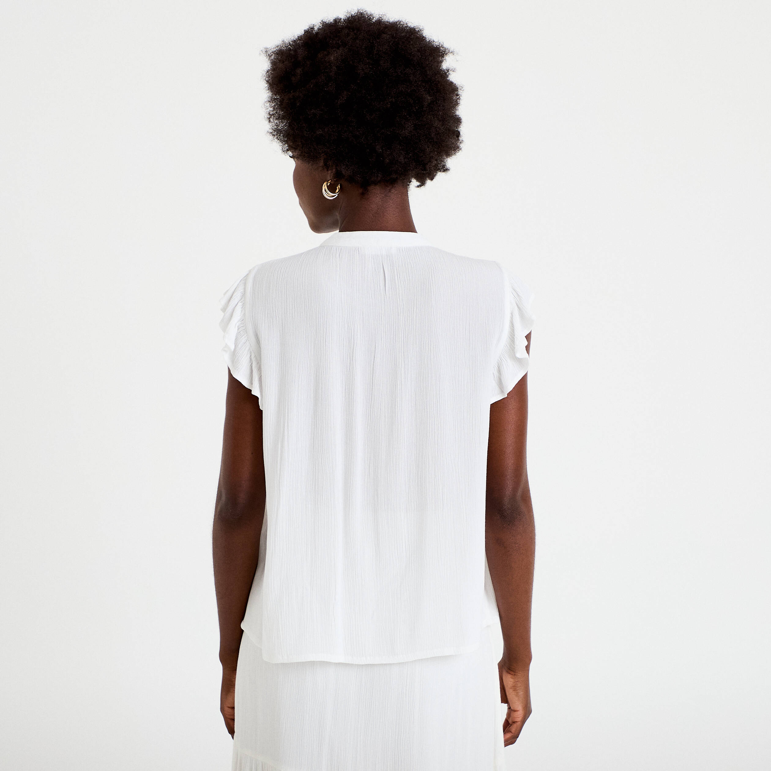 Top ample sans manches col carr&eacute; blanc femme