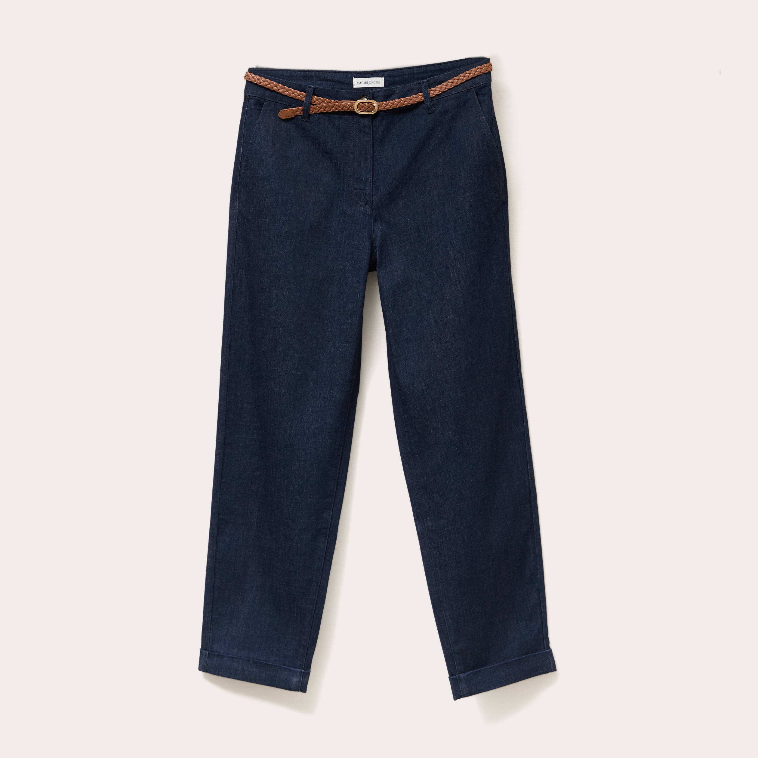 Jeans chino avec ceinture denim brut femme