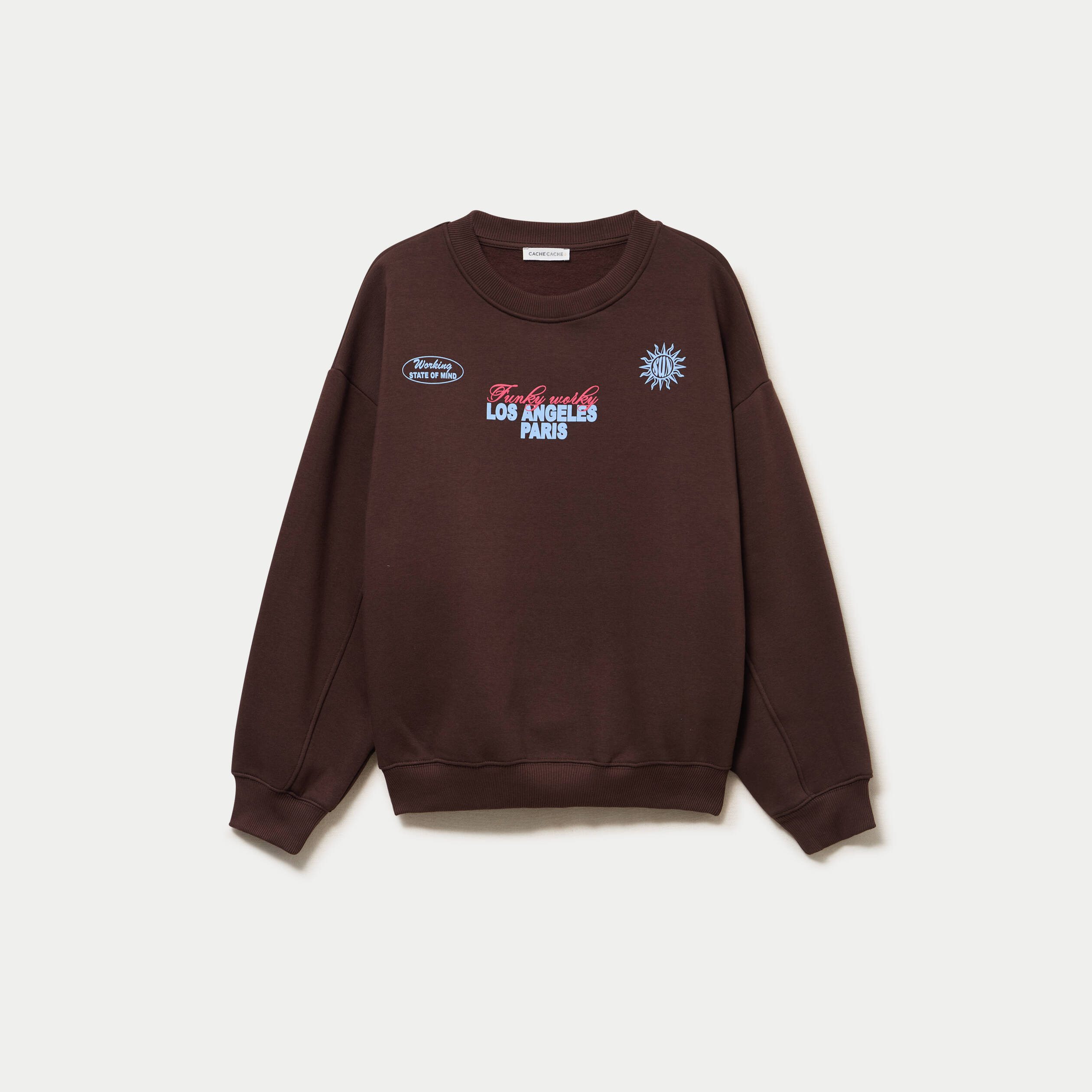 Sweat col rond manches longues marron fonc&eacute; femme