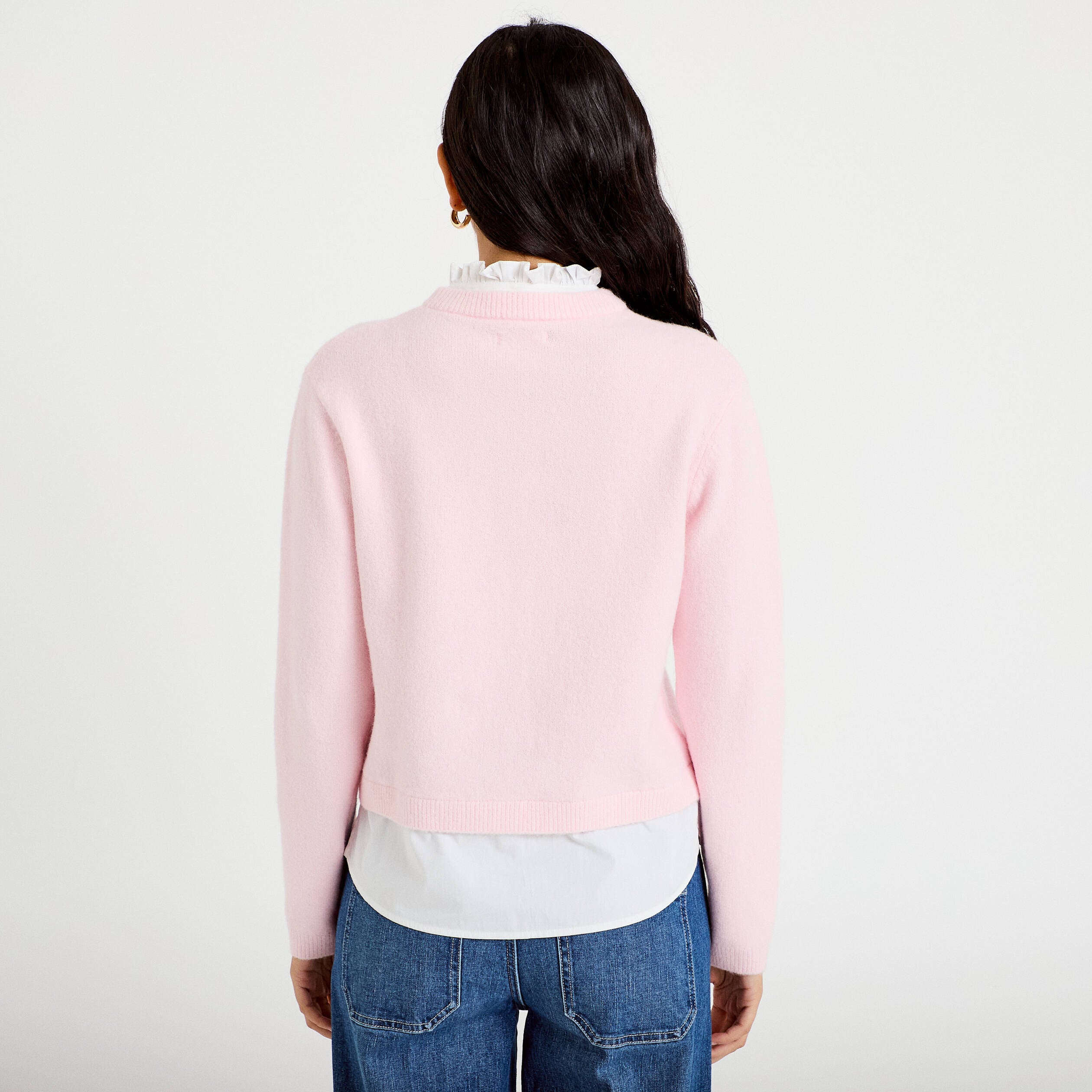 Gilet 2-en-1 col chemise manches longues rose clair femme