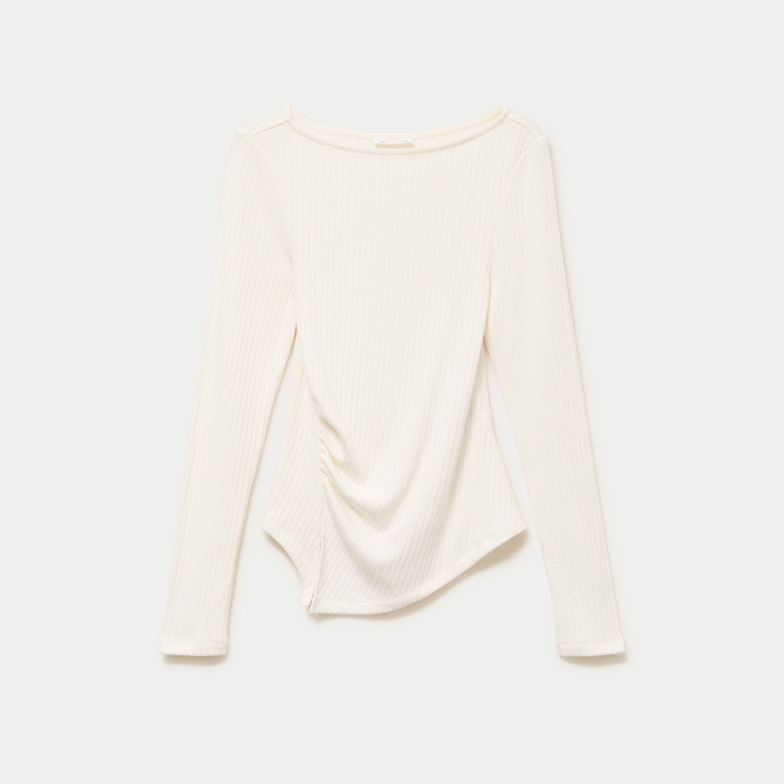 Top ajust&eacute; manches longues col rond ecru femme