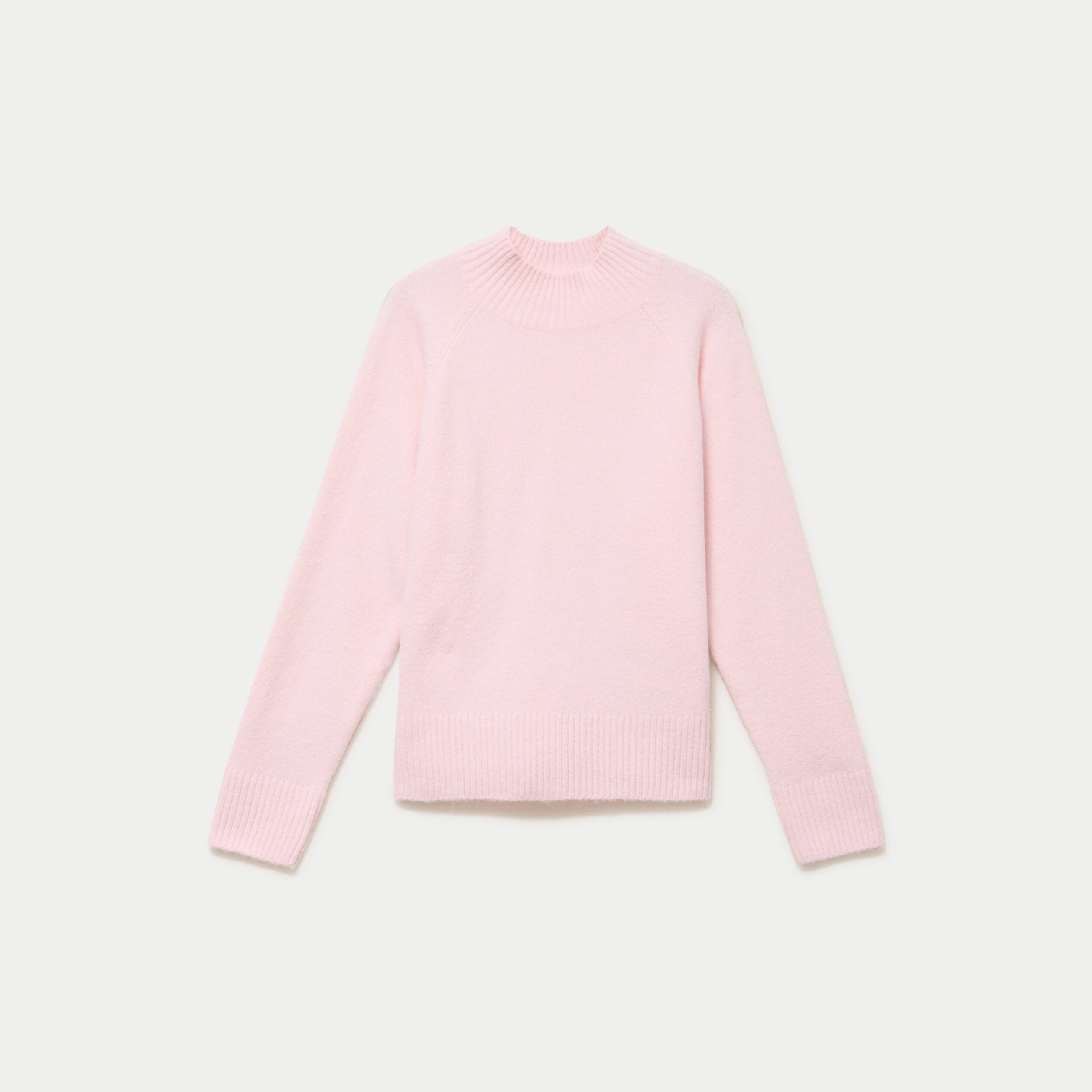 Pull col montant manches longues rose clair femme