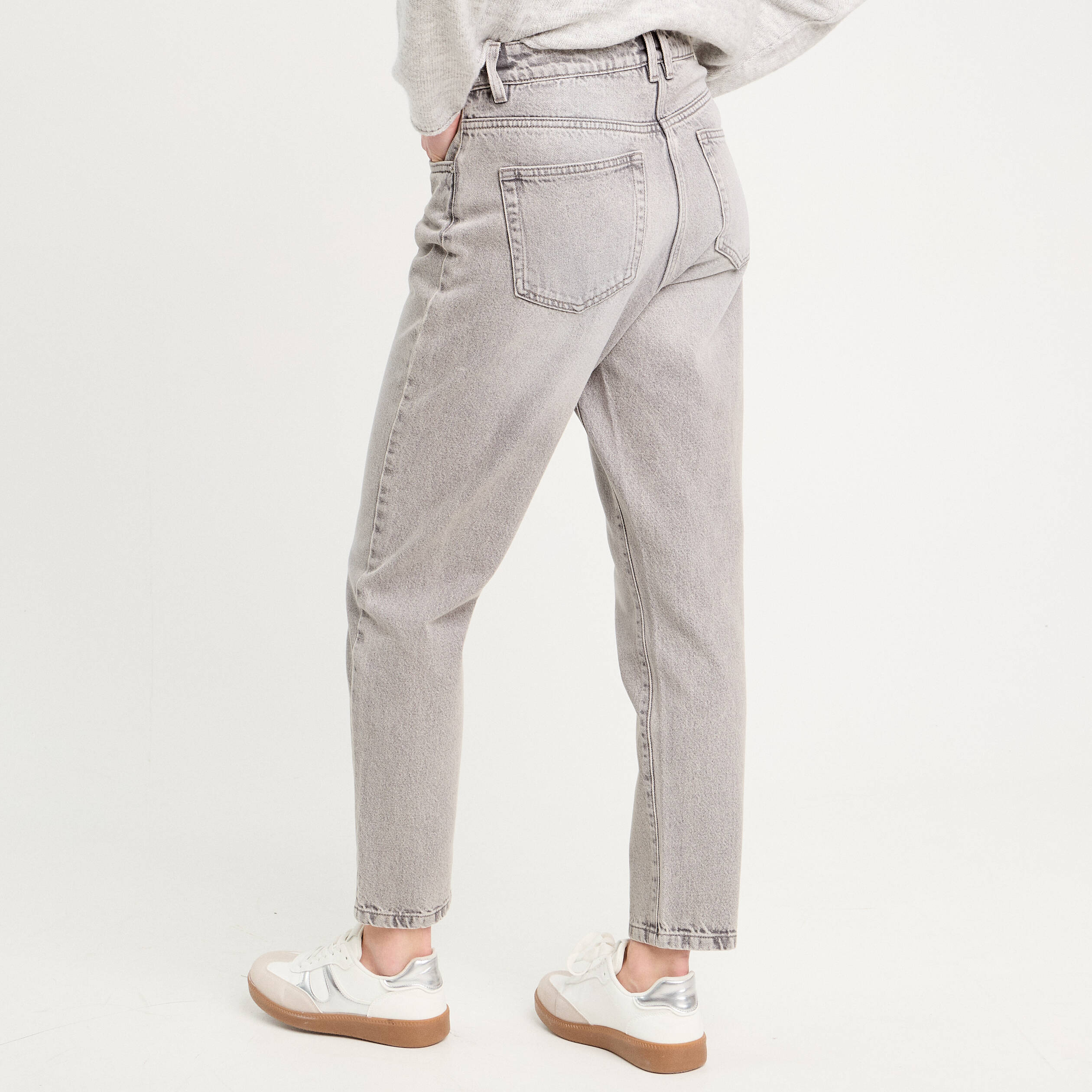 jeans mom taille haute denim gris femme Jeans mom taille haute denim gris femme