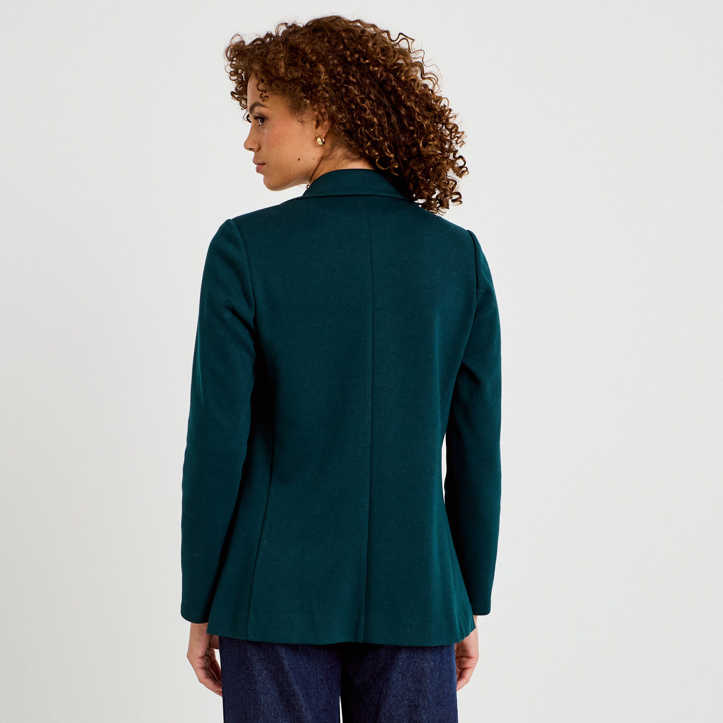 Veste blazer cintr&eacute;e vert fonc&eacute; femme