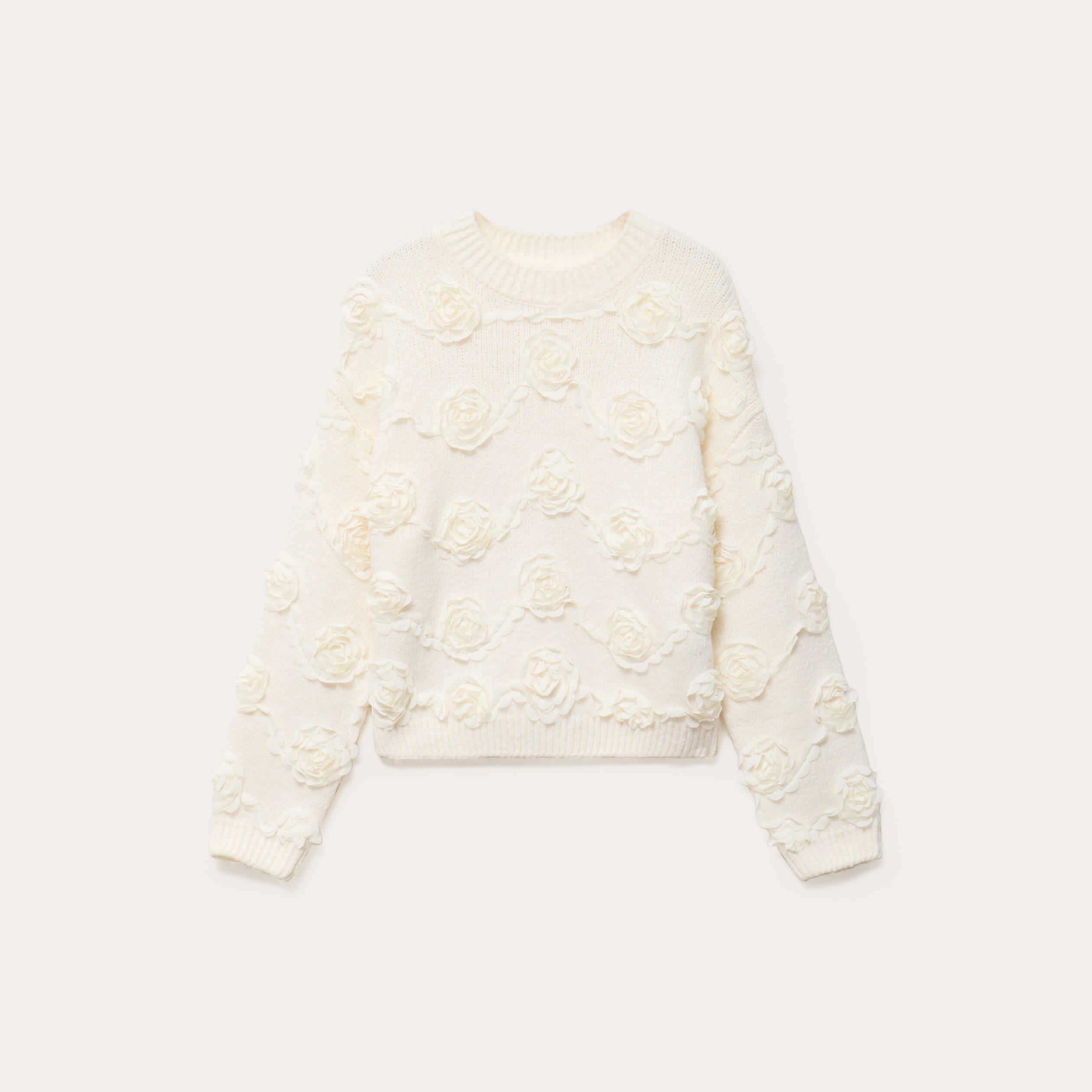 Pull fleurs en relief ecru femme