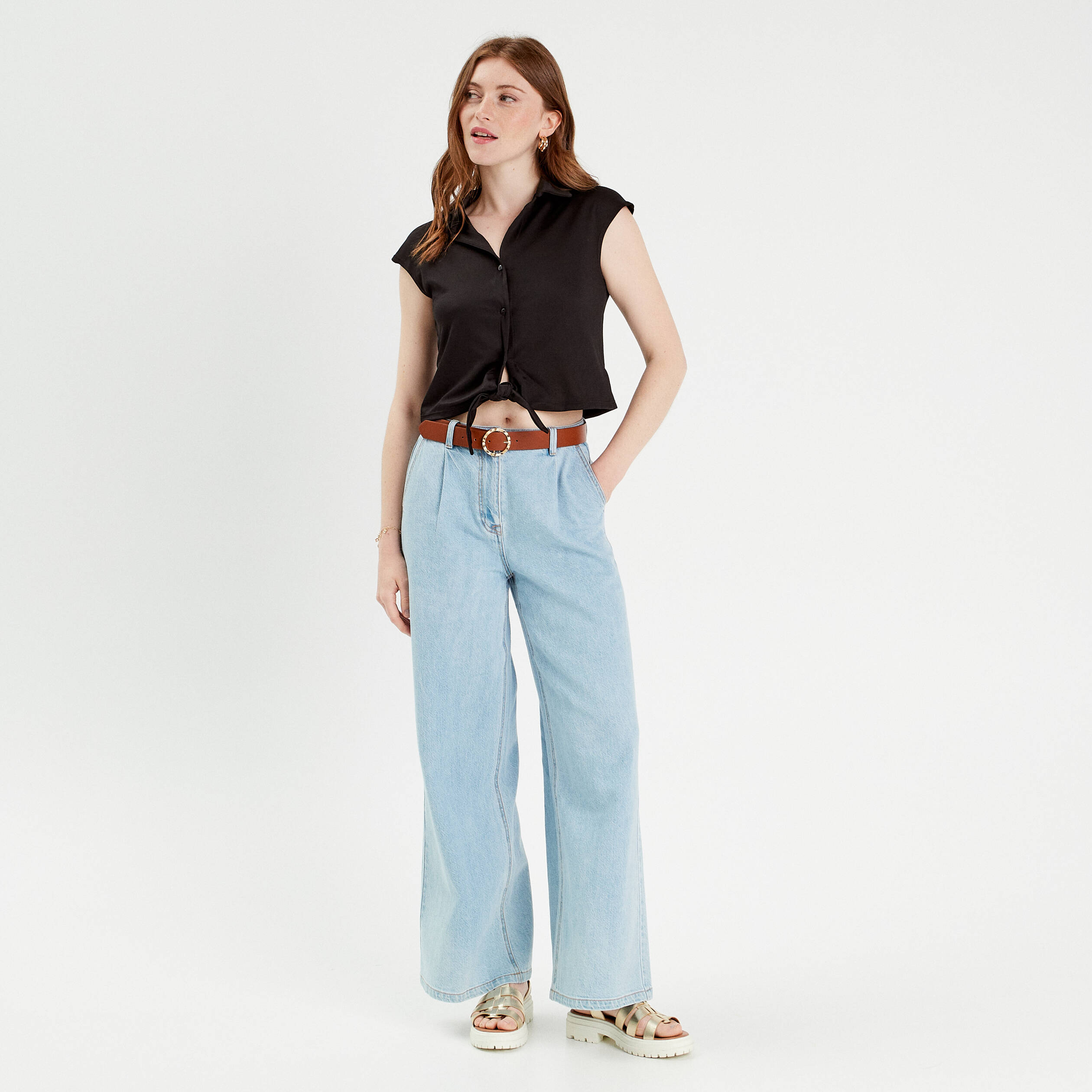 blouse manches courtes nouee noir femme Blouse manches courtes nouée noir femme