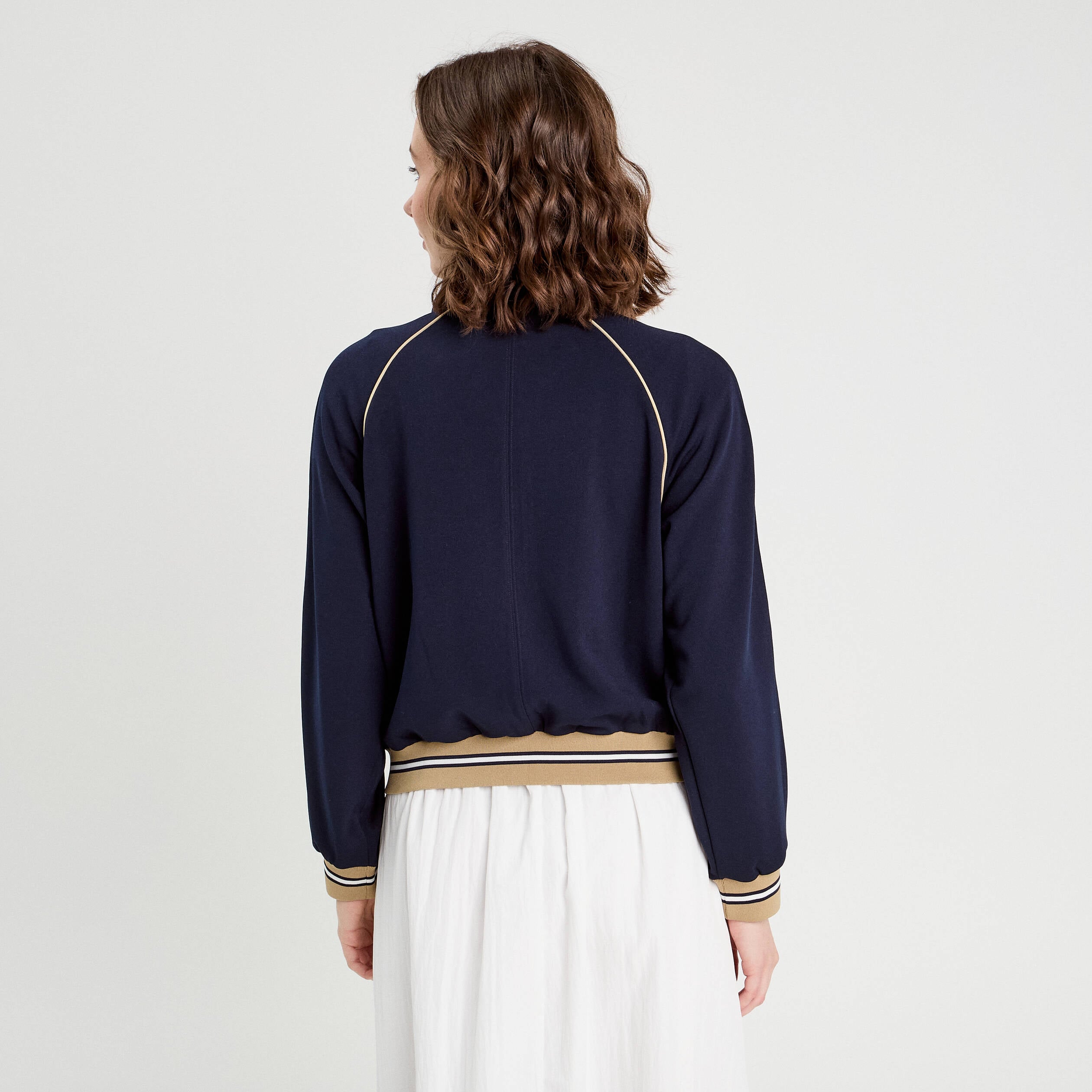 Sweat manches longues zipp&eacute; bleu marine femme