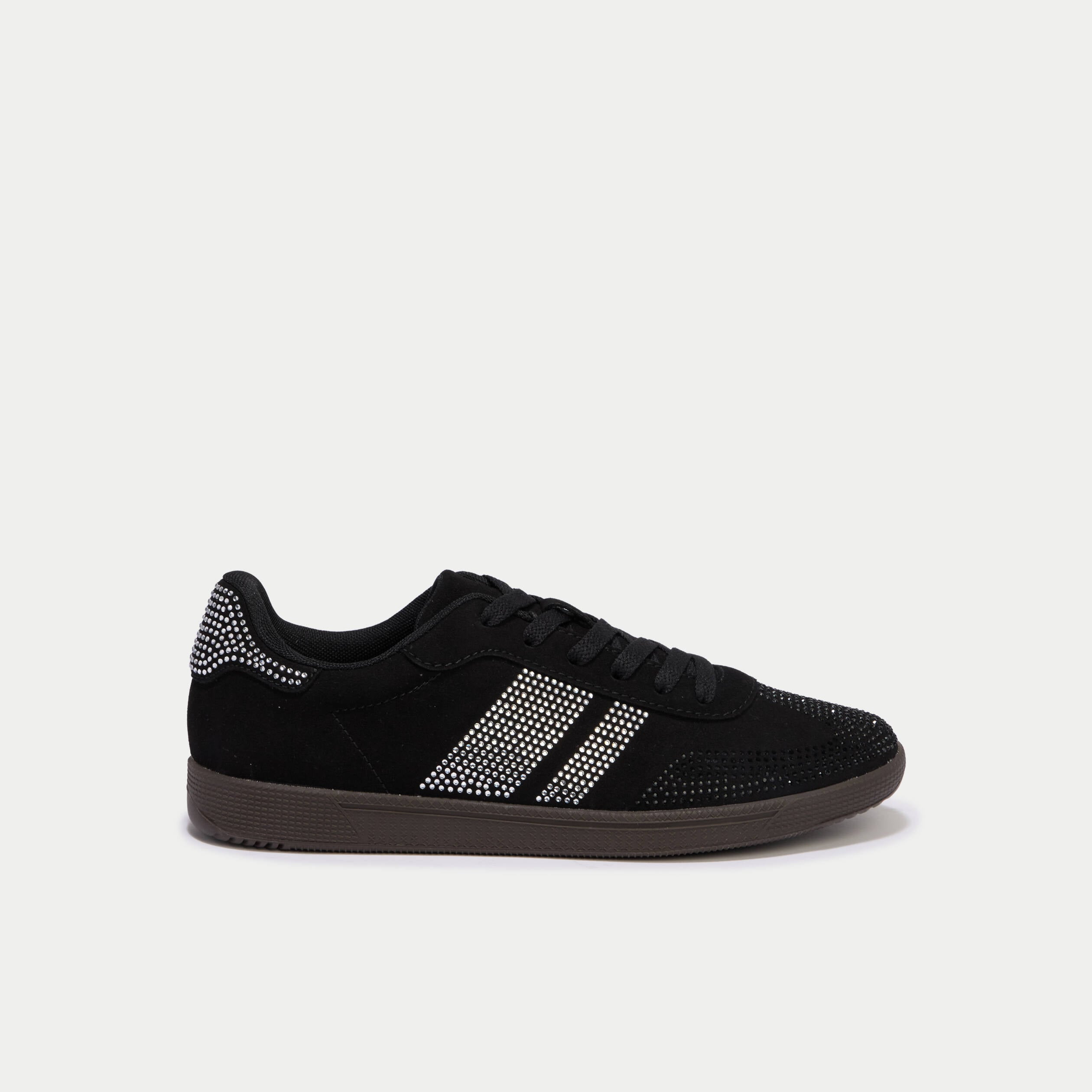 Baskets basses &agrave; lacets denim noir enduit femme