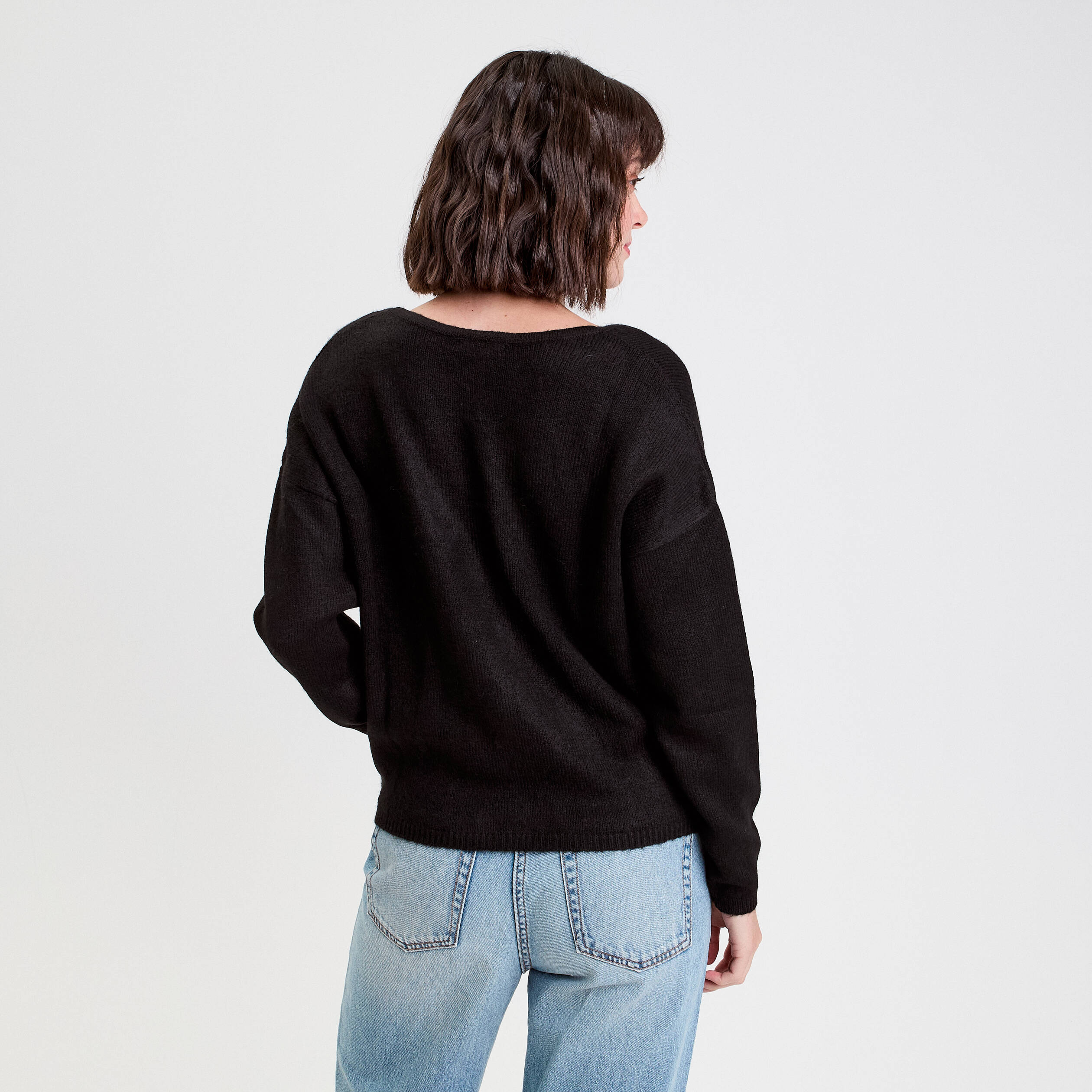 Gilet boutonn&eacute; avec col en V noir femme