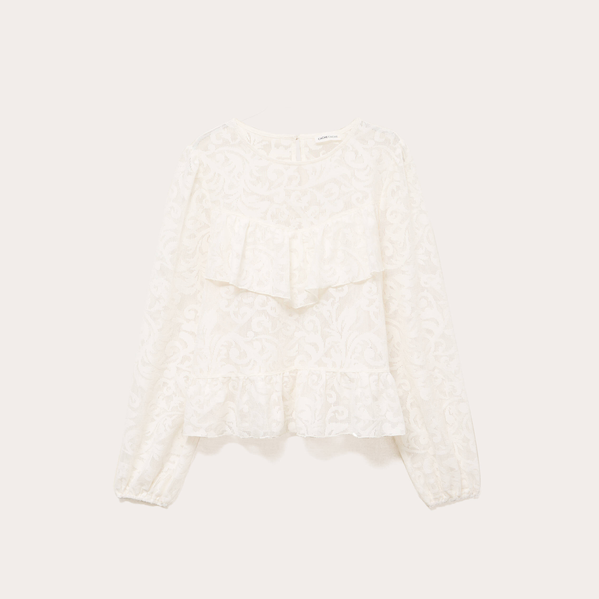 Blouse en dentelle manches longues ecru femme