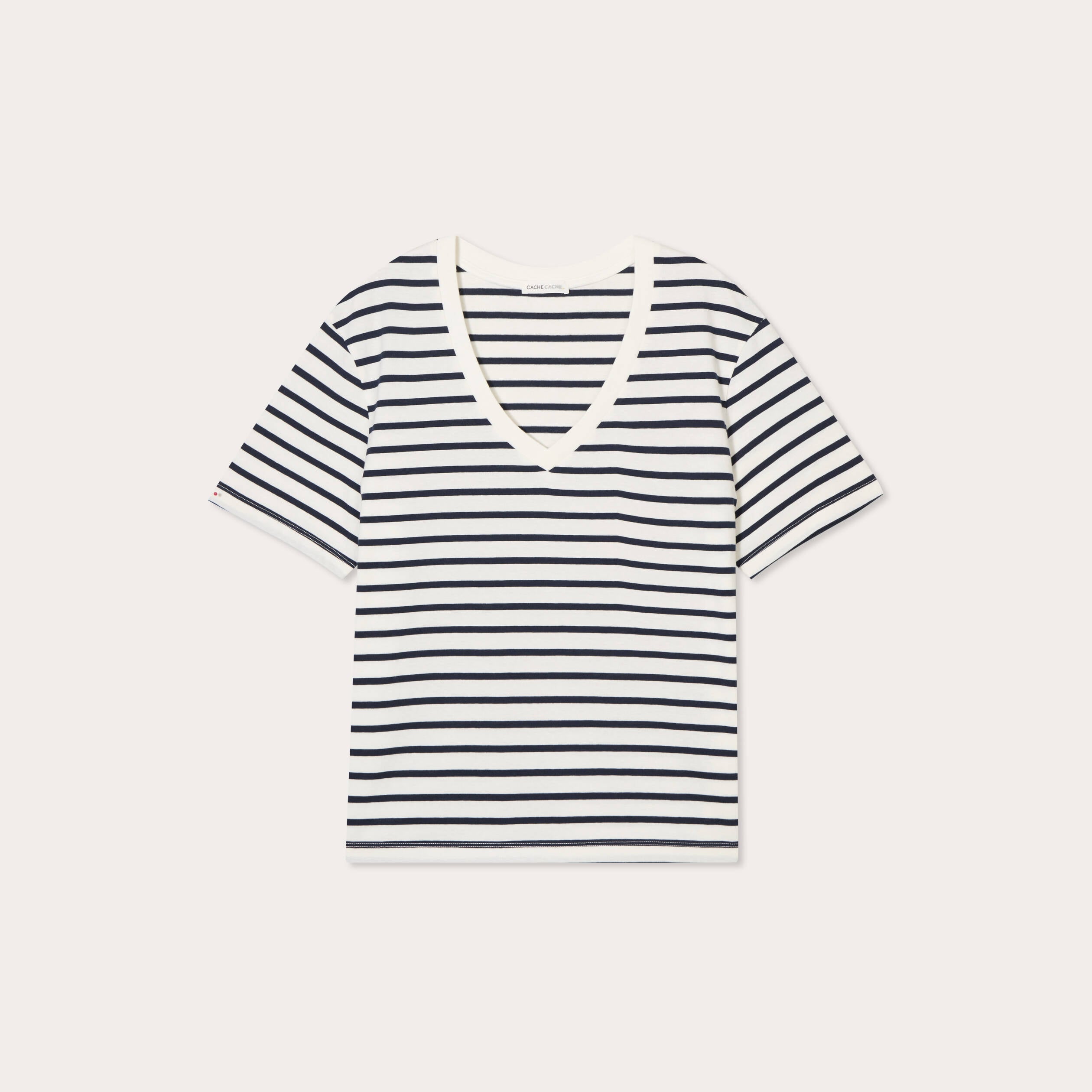 T-shirt oversize col en V bleu fonc&eacute; femme