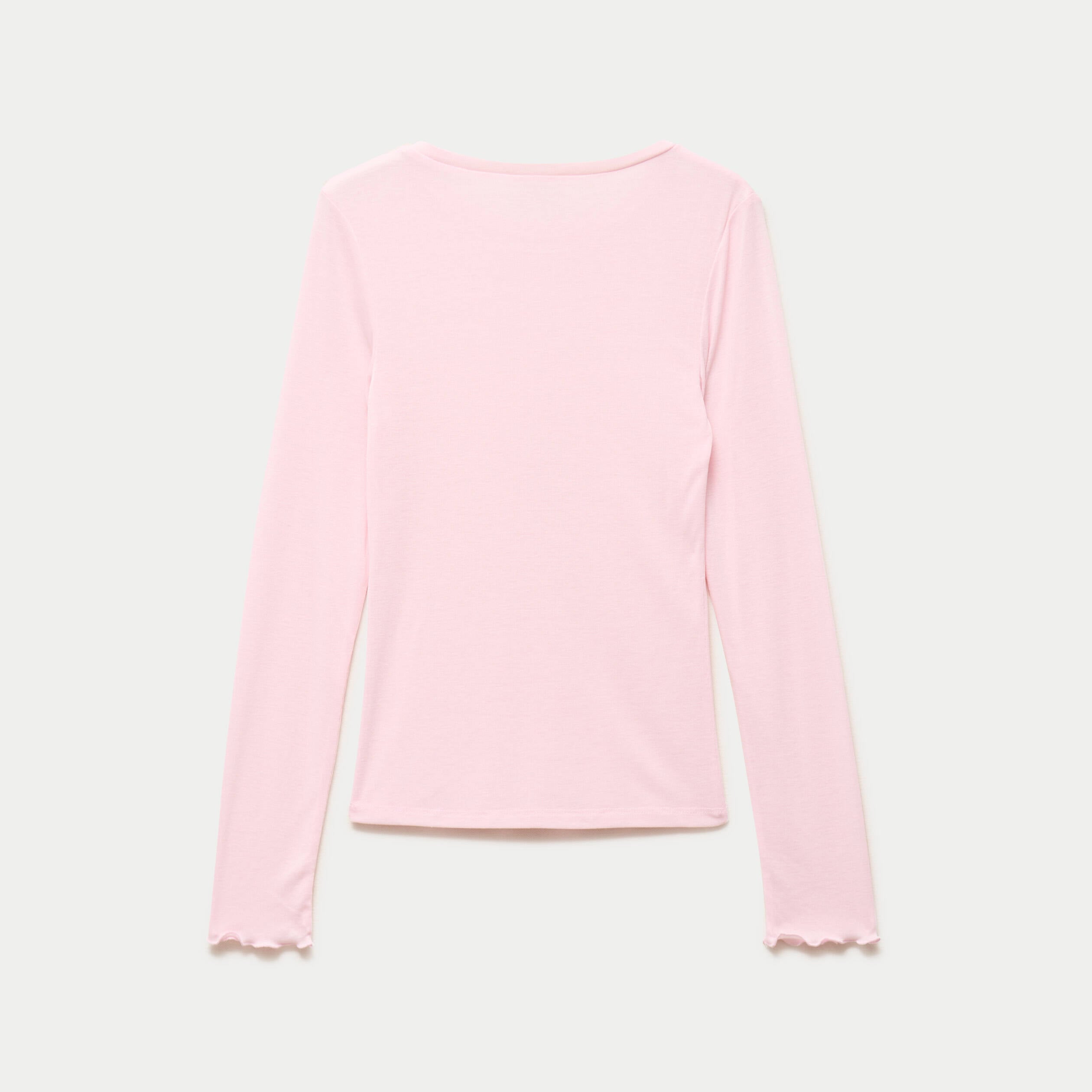 T-shirt ajust&eacute; col rond manches longues rose clair femme
