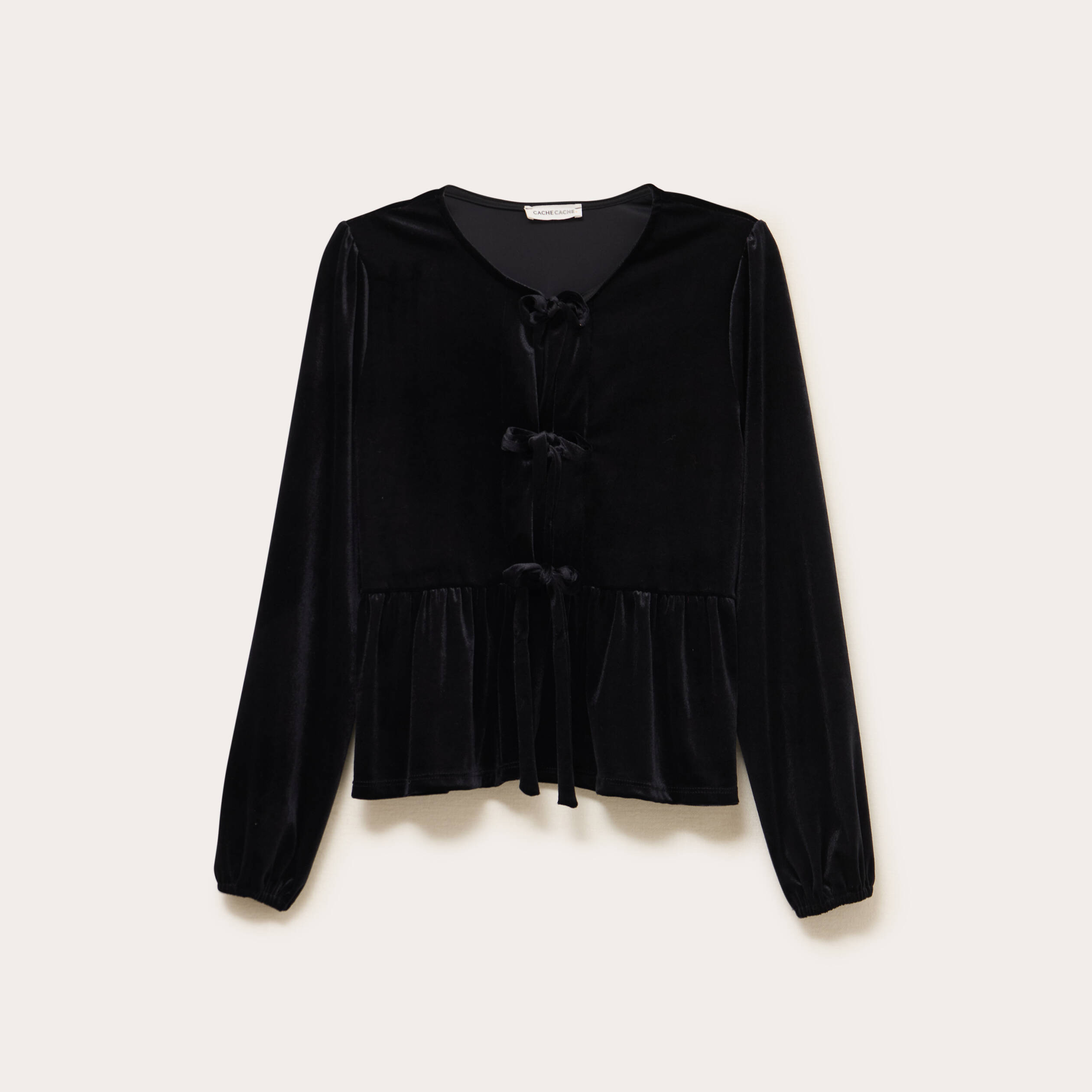 Blouse nou&eacute;e en velours noir femme
